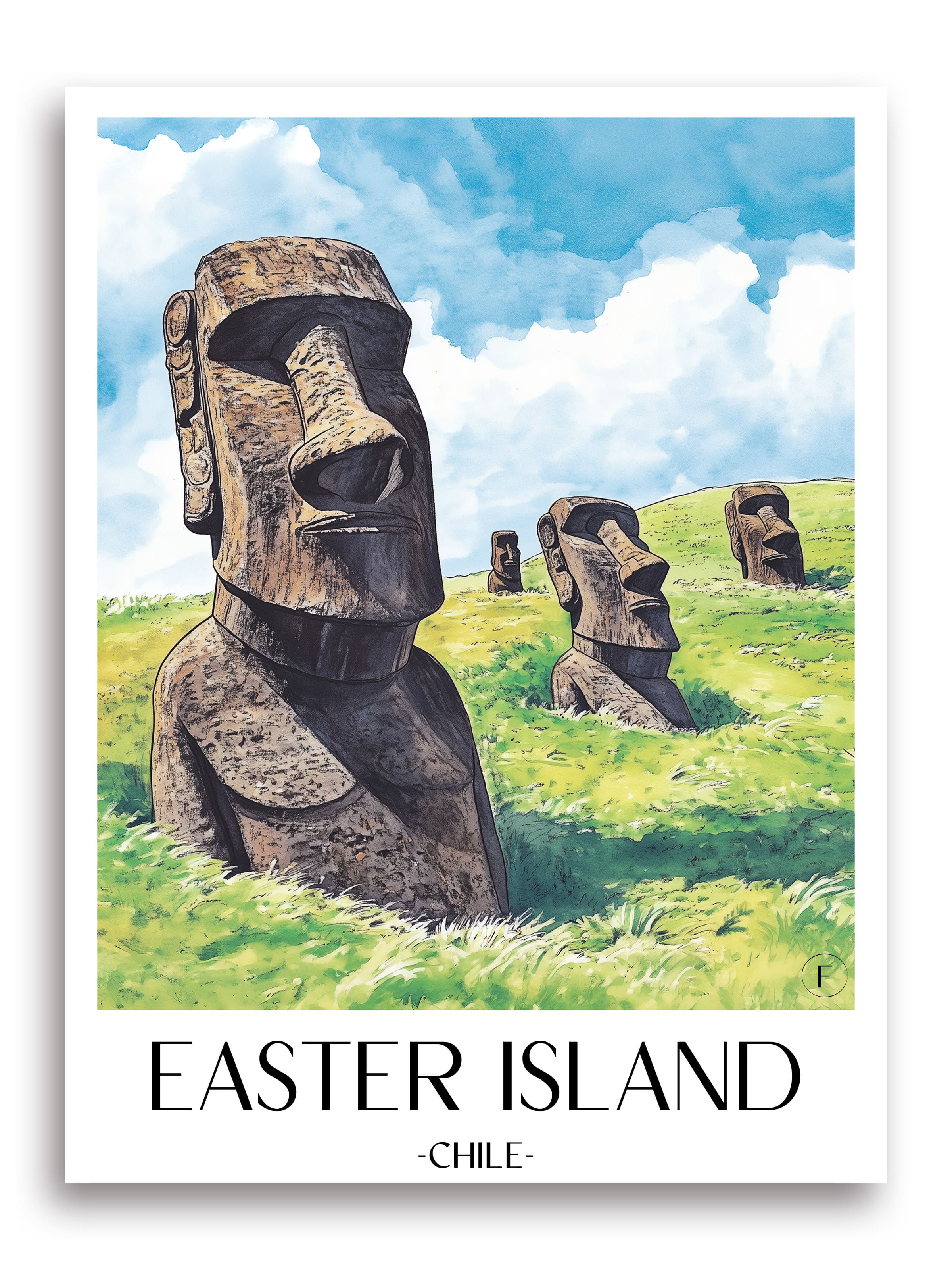 Oster Inseln Poster -  Chile Kunstdruck - Aquarell von A4 bis A1 - favplace