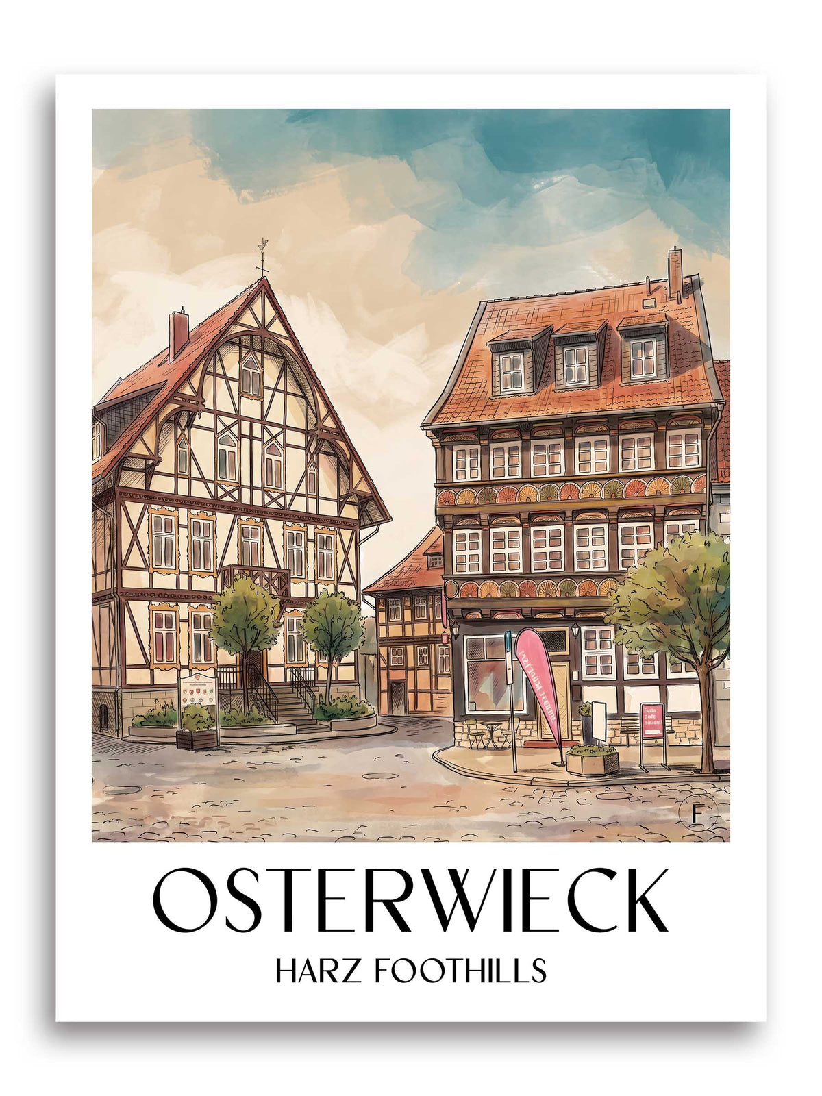 Osterwieck Poster - Harzvorland - Deutschland Kunstdruck - Aquarell von A4 bis A1 - favplace