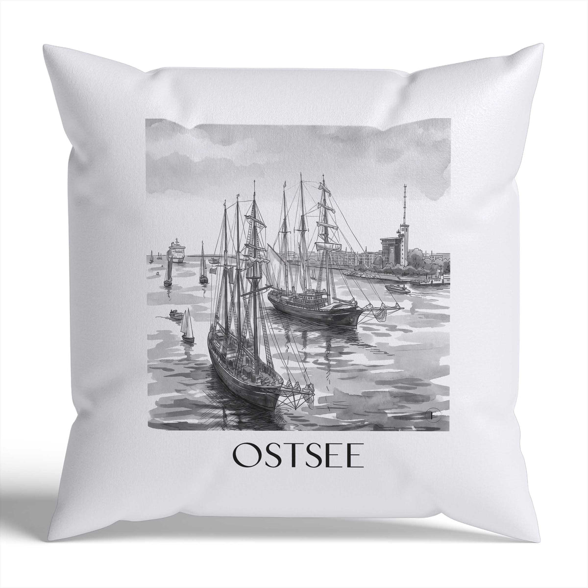 ostsee-rostock-deutschland-kissenbezug-aquarell-schwarz-weiss