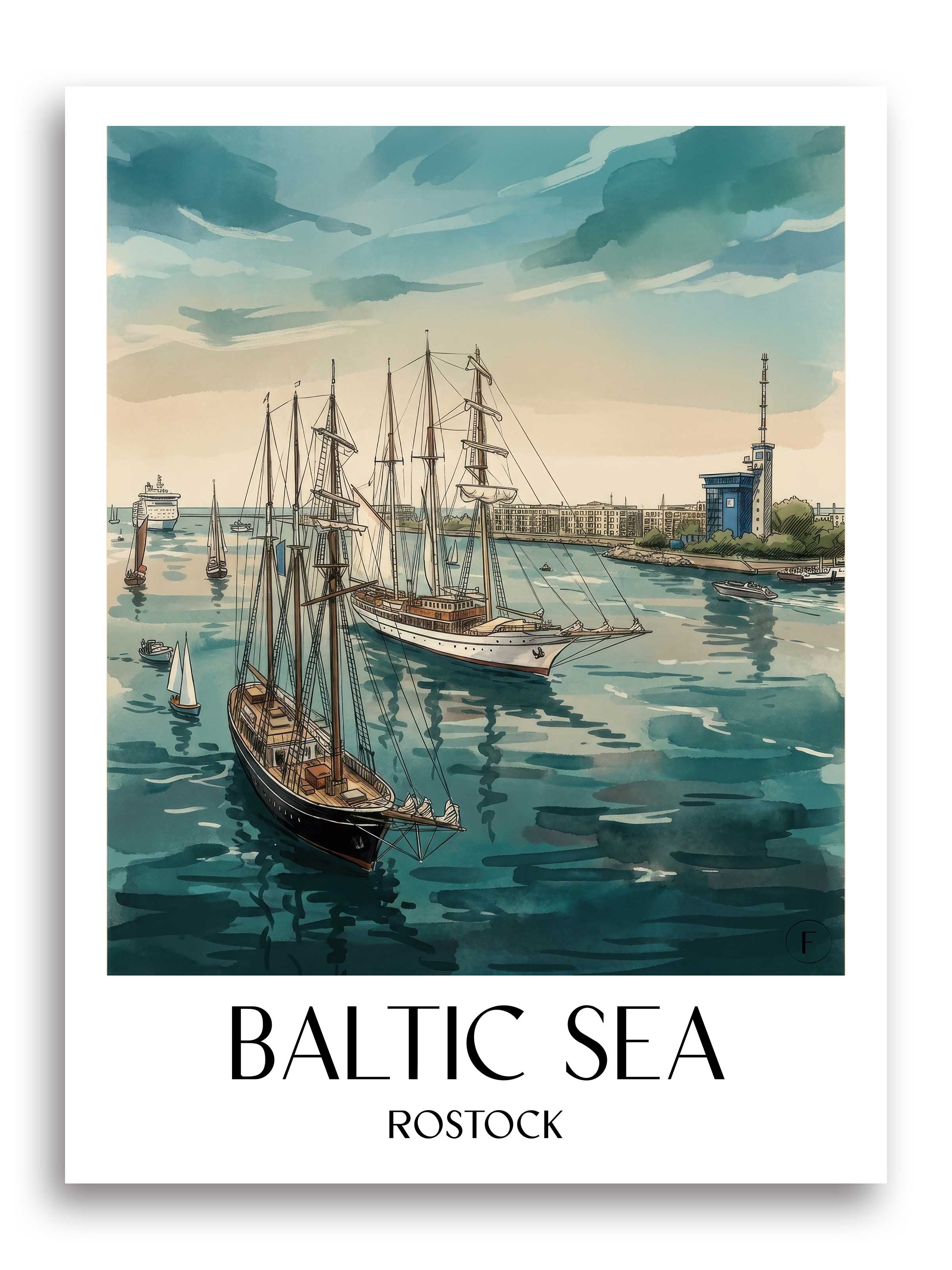 Ostsee Poster - Rostock - Deutschland Kunstdruck - Aquarell von A4 bis A1 - favplace
