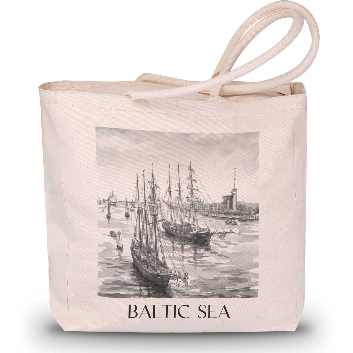 Ostsee Shopping Tasche - Rostock - Deutschland Tote Bag - Einkaufstasche im Aquarell Schwarz-Weiß Stil - favplace