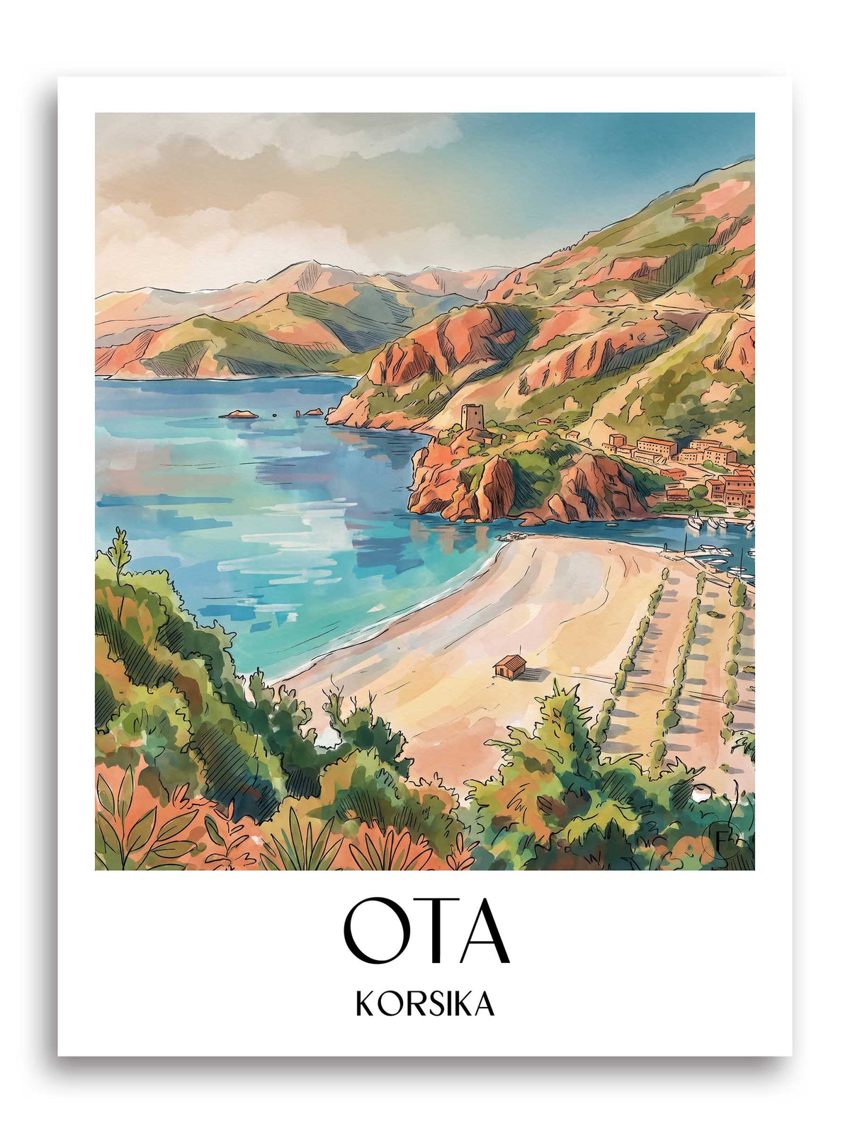 ota-korsika-frankreich-poster-aquarell