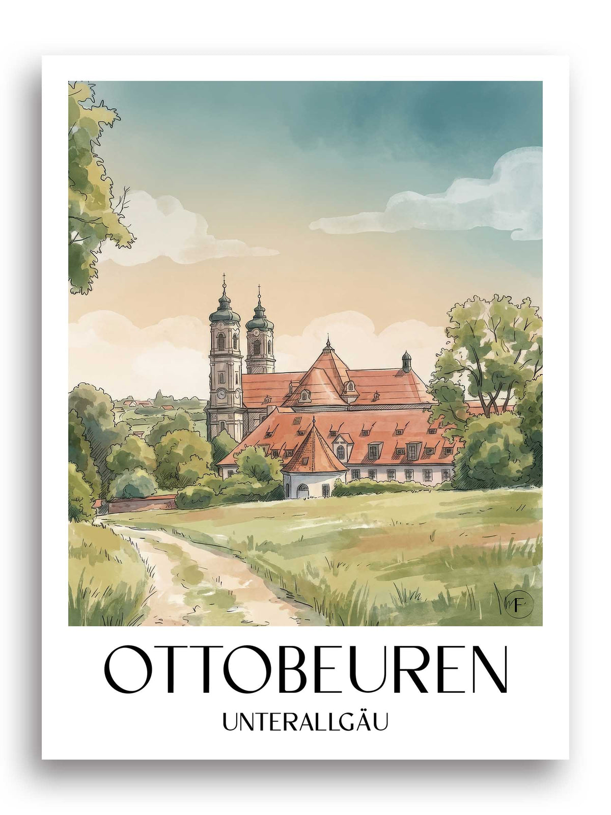 ottobeuren-unterallgäu-deutschland-poster-aquarell