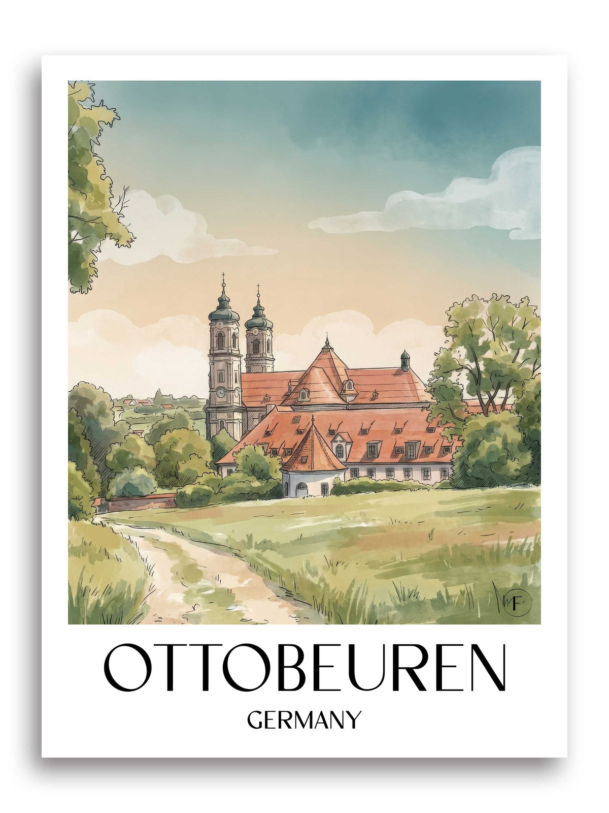 Ottobeuren Poster - Unterallgäu - Deutschland Kunstdruck - Aquarell von A4 bis A1 - favplace