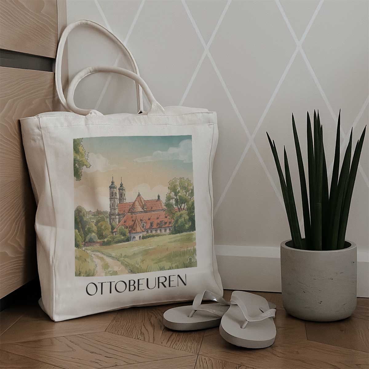 ottobeuren-unterallgäu-deutschland-einkaufstasche-aquarell