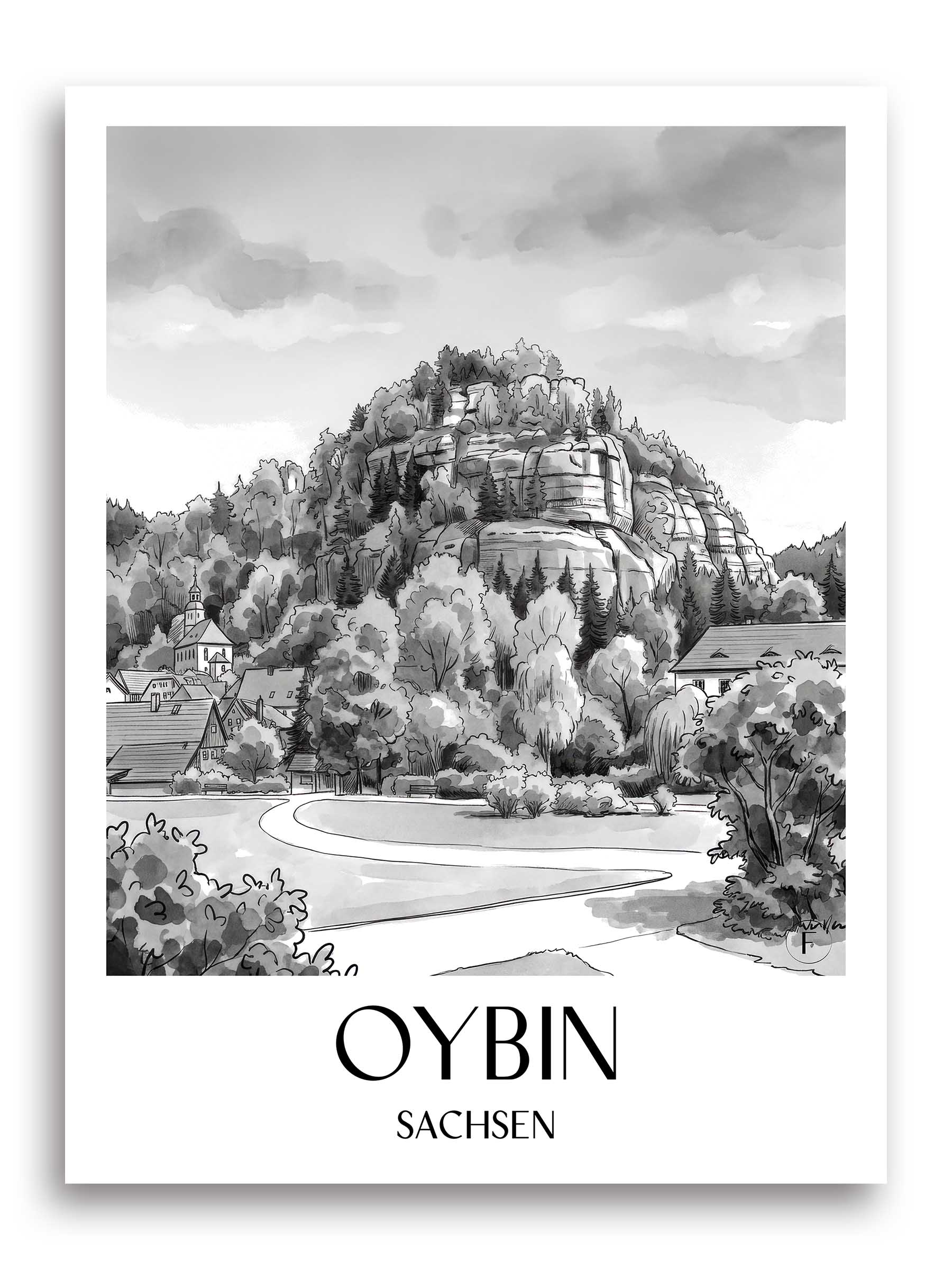 oybin-sachsen-deutschland-poster-aquarell-schwarz-weiss
