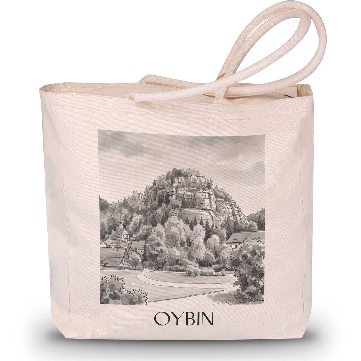 Oybin Shopping Tasche - Sachsen - Deutschland Tote Bag - Einkaufstasche im Aquarell Schwarz-Weiß Stil - favplace