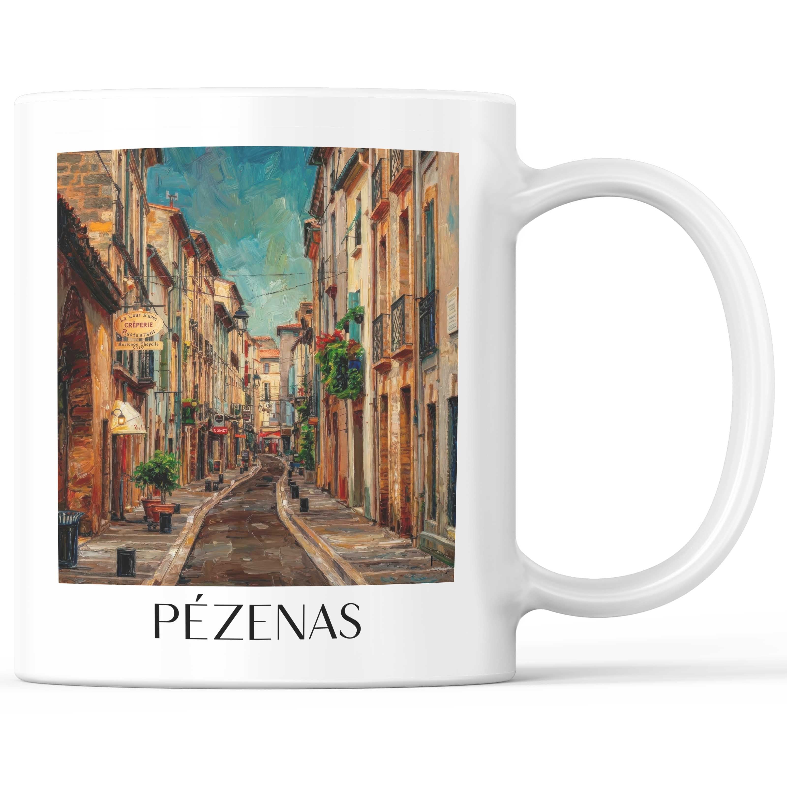 Pézenas Kaffeebecher - Okzitanien - Frankreich Becher - Kaffeetasse im Ölgemälde Stil - favplace