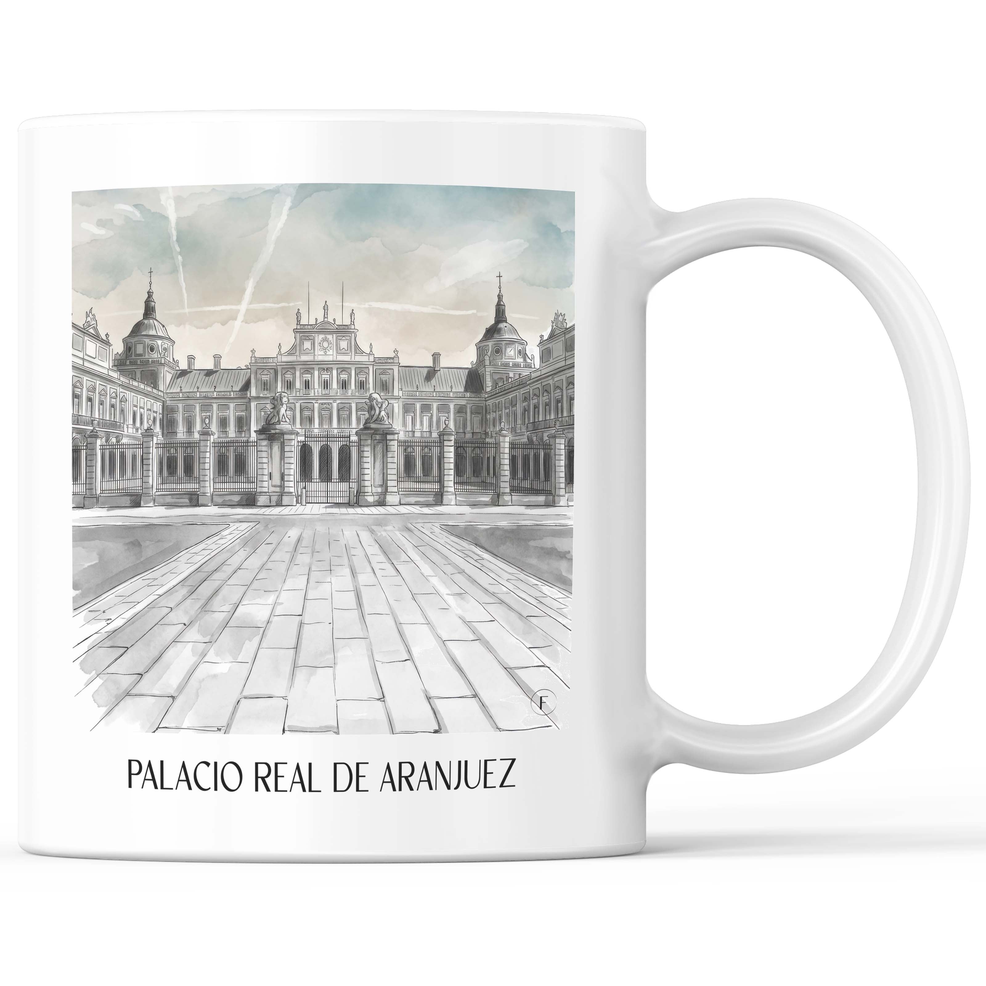 Palacio Real Kaffeebecher - Aranjuez - Spanien Becher - Kaffeetasse im Aquarell Schwarz-Weiß Stil - favplace