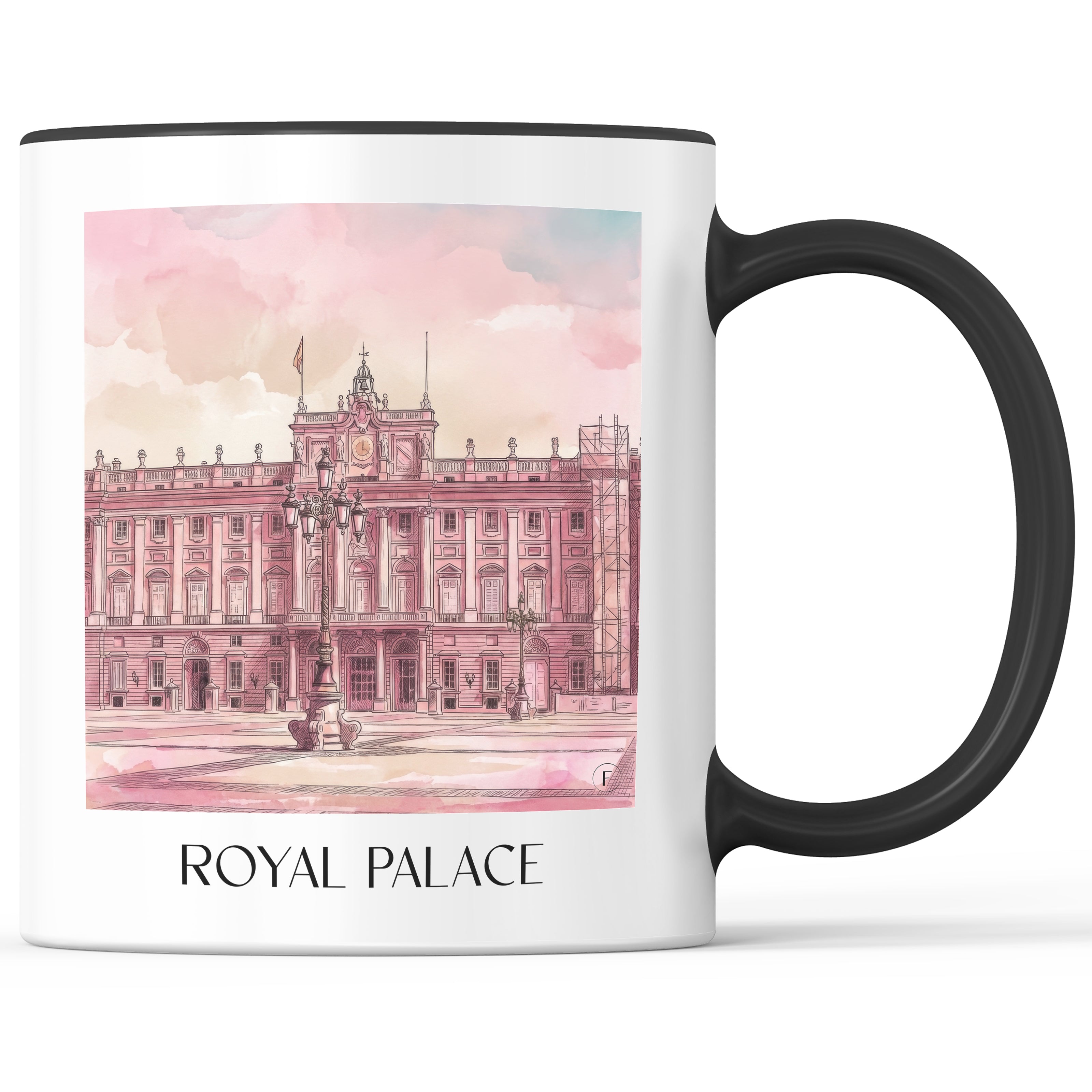 Palacio Real Kaffeebecher - Madrid - Spanien Becher - Kaffeetasse im Aquarell Pink Stil - favplace