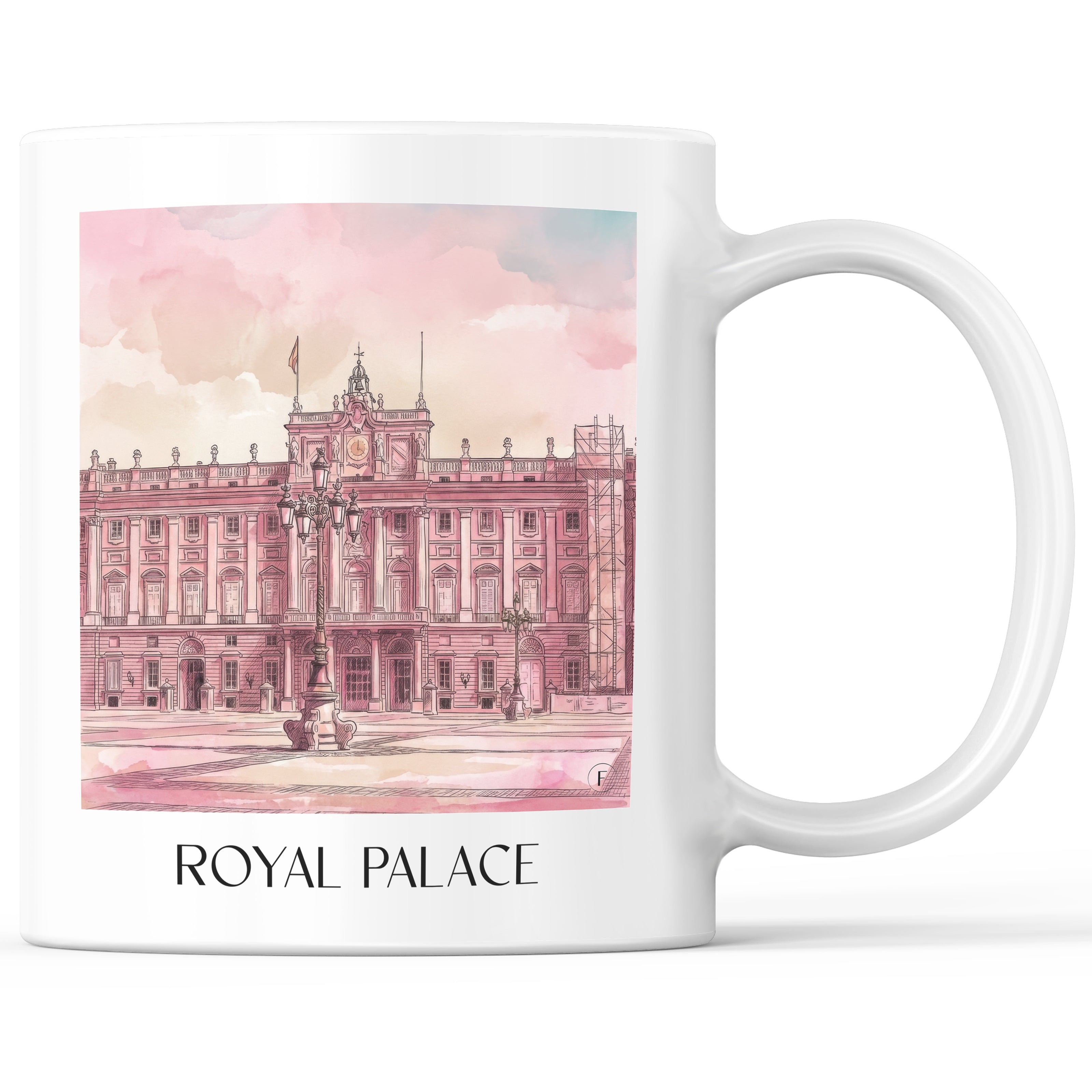 Palacio Real Kaffeebecher - Madrid - Spanien Becher - Kaffeetasse im Aquarell Pink Stil - favplace