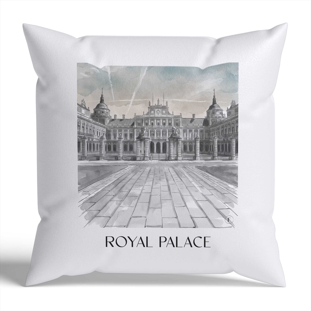 Palacio Real Kissenhülle - Zierkissen Bezug - Aranjuez - Spanien Kissen bzw. Kissenbezug im Aquarell Schwarz-Weiß Stil - favplace