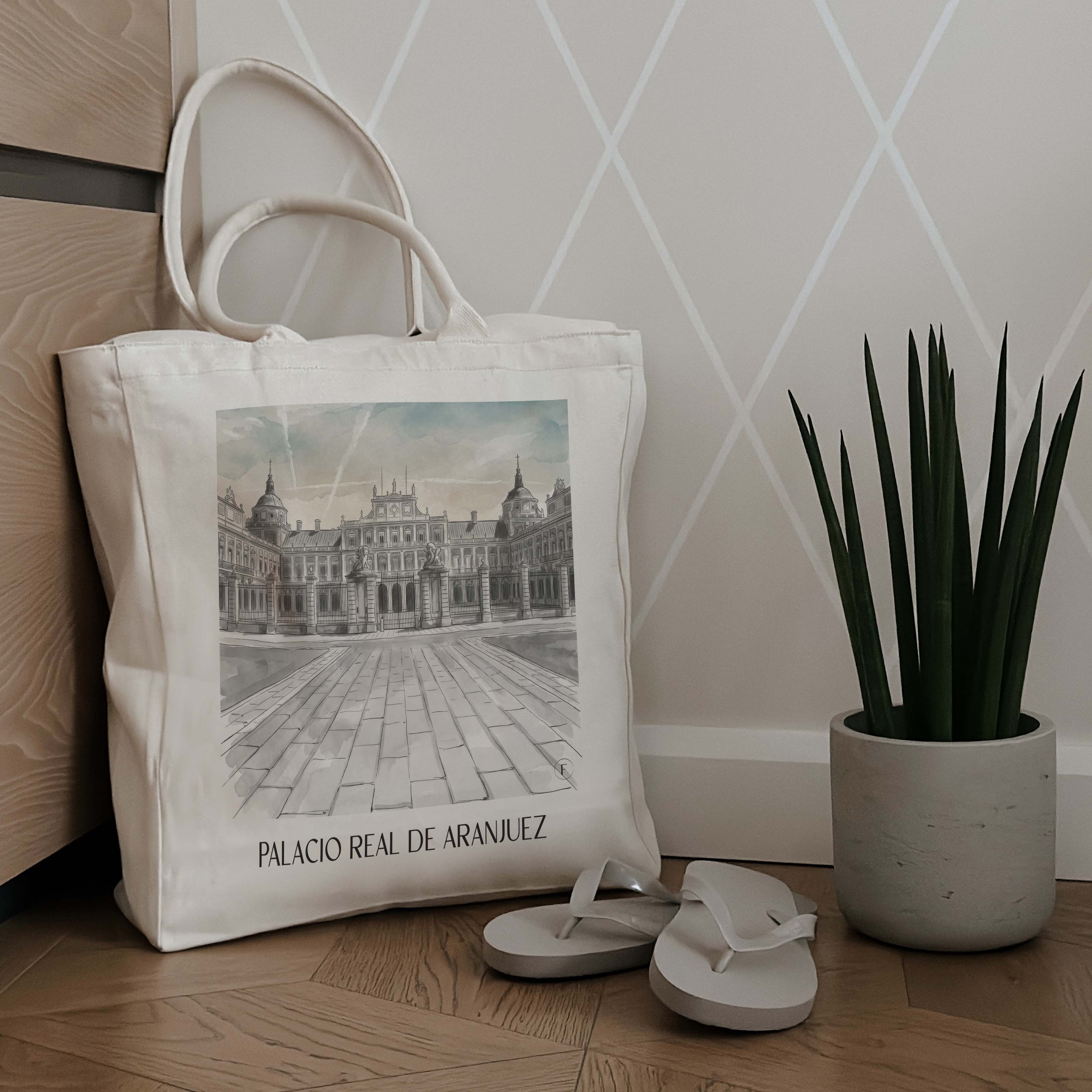 palacio-real-aranjuez-spanien-einkaufstasche-aquarell-schwarz-weiss