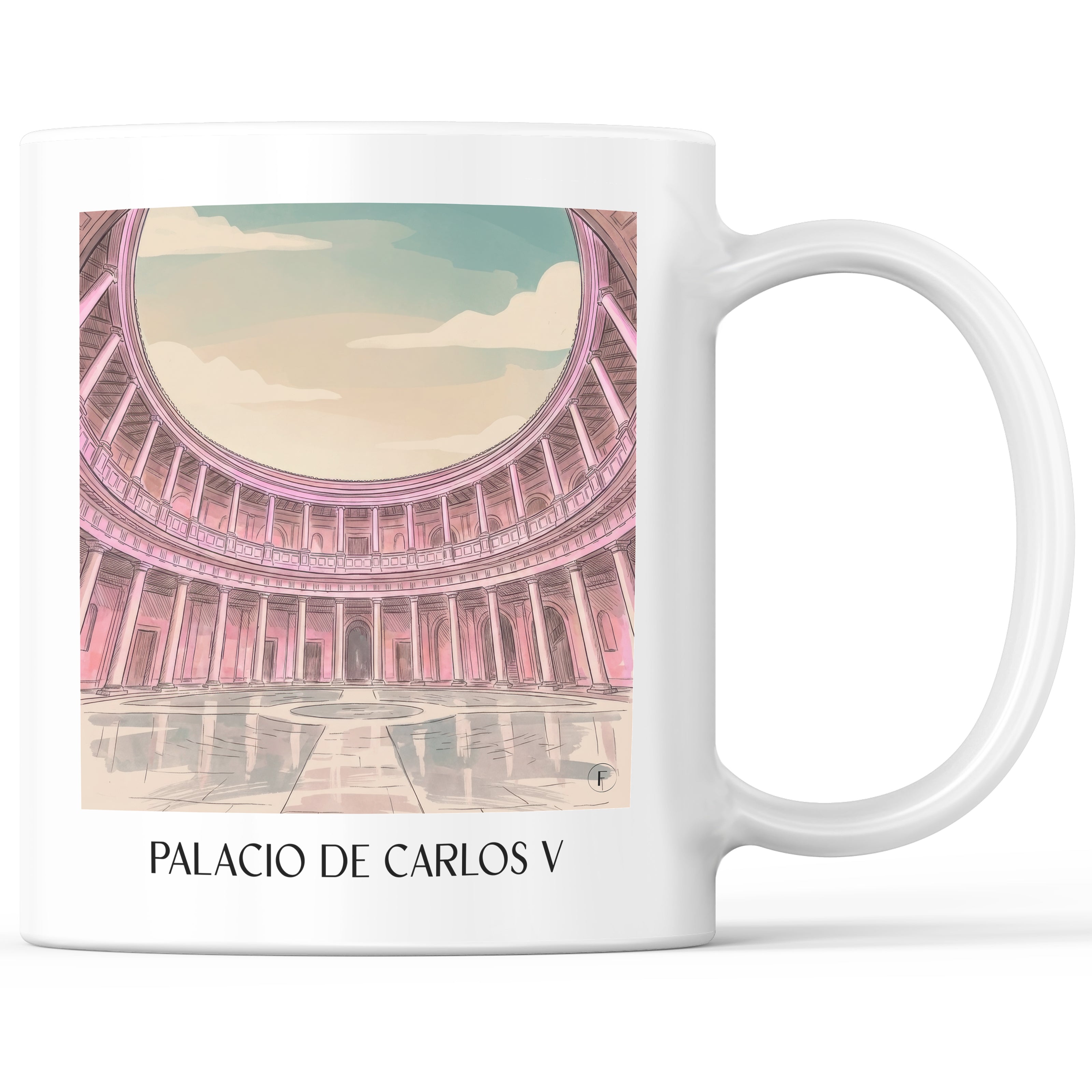 Palacio de Carlos V Kaffeebecher - Granada - Spanien Becher - Kaffeetasse im Aquarell Pink Stil - favplace