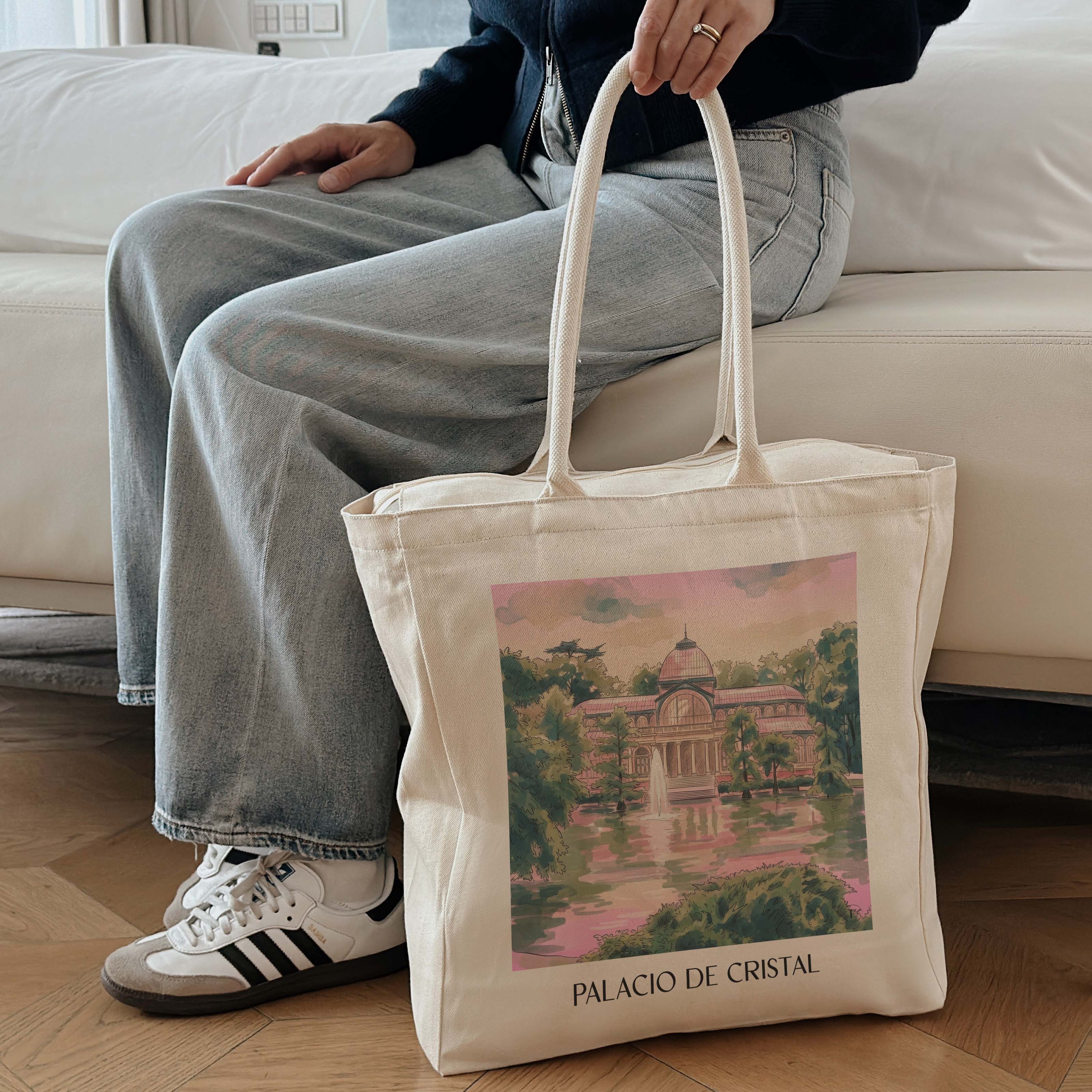 palacio-de-cristal-madrid-spanien-einkaufstasche-aquarell-pink-rosa