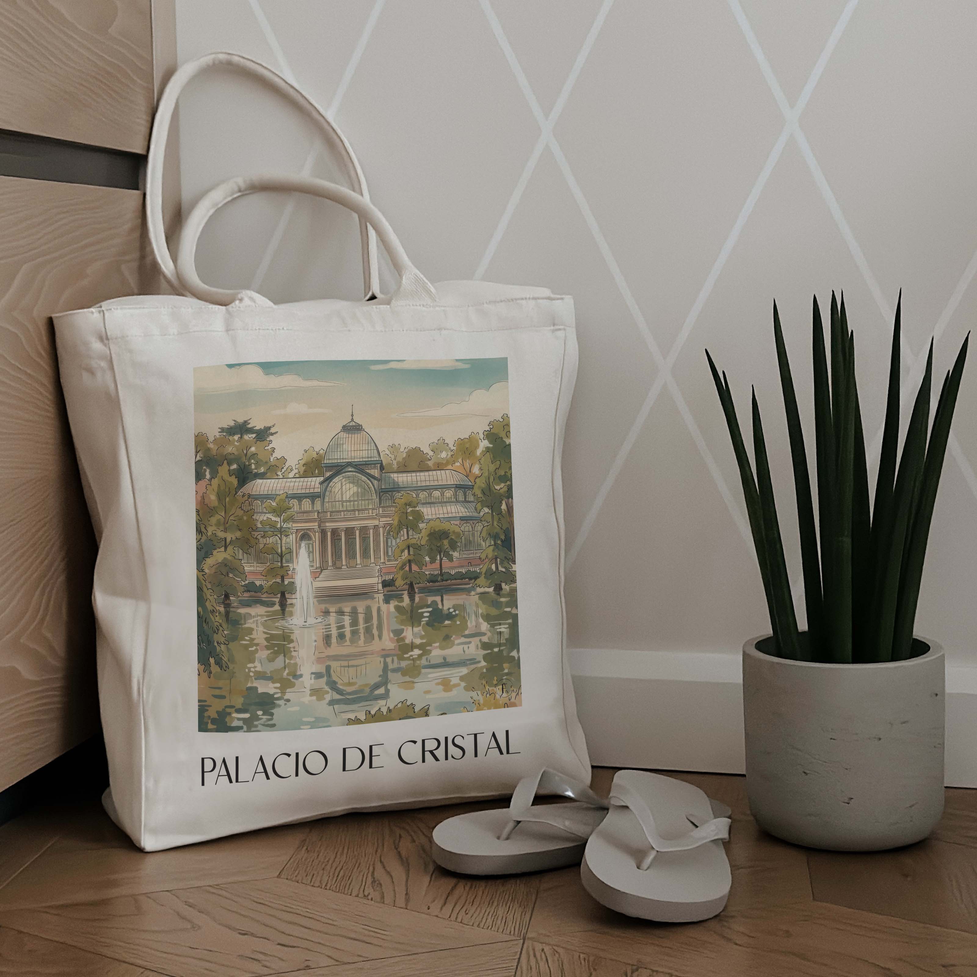 palacio-de-cristal-madrid-spanien-einkaufstasche-aquarell