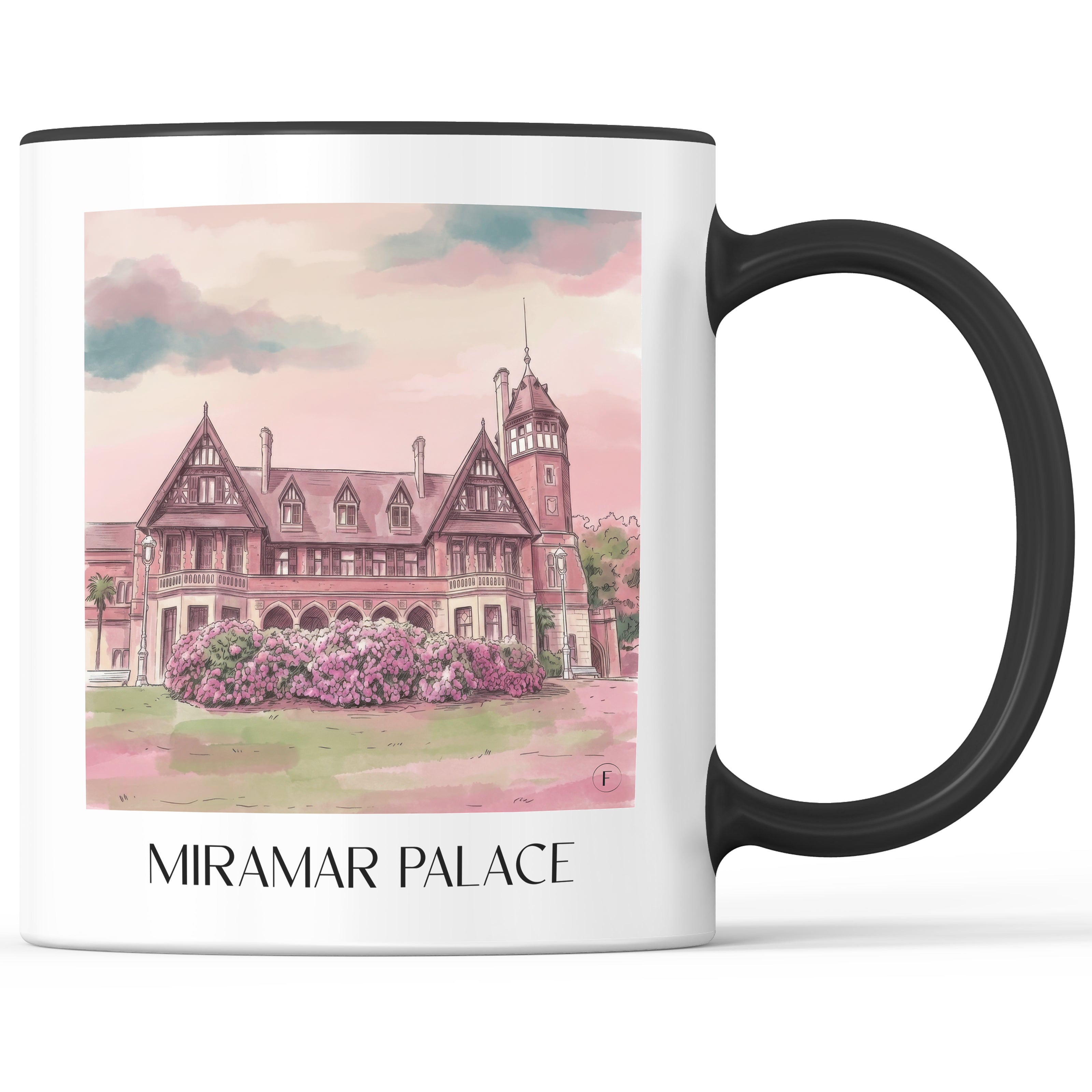 Palacio de Miramar Kaffeebecher - San Sebastián - Spanien Becher - Kaffeetasse im Aquarell Pink Stil - favplace