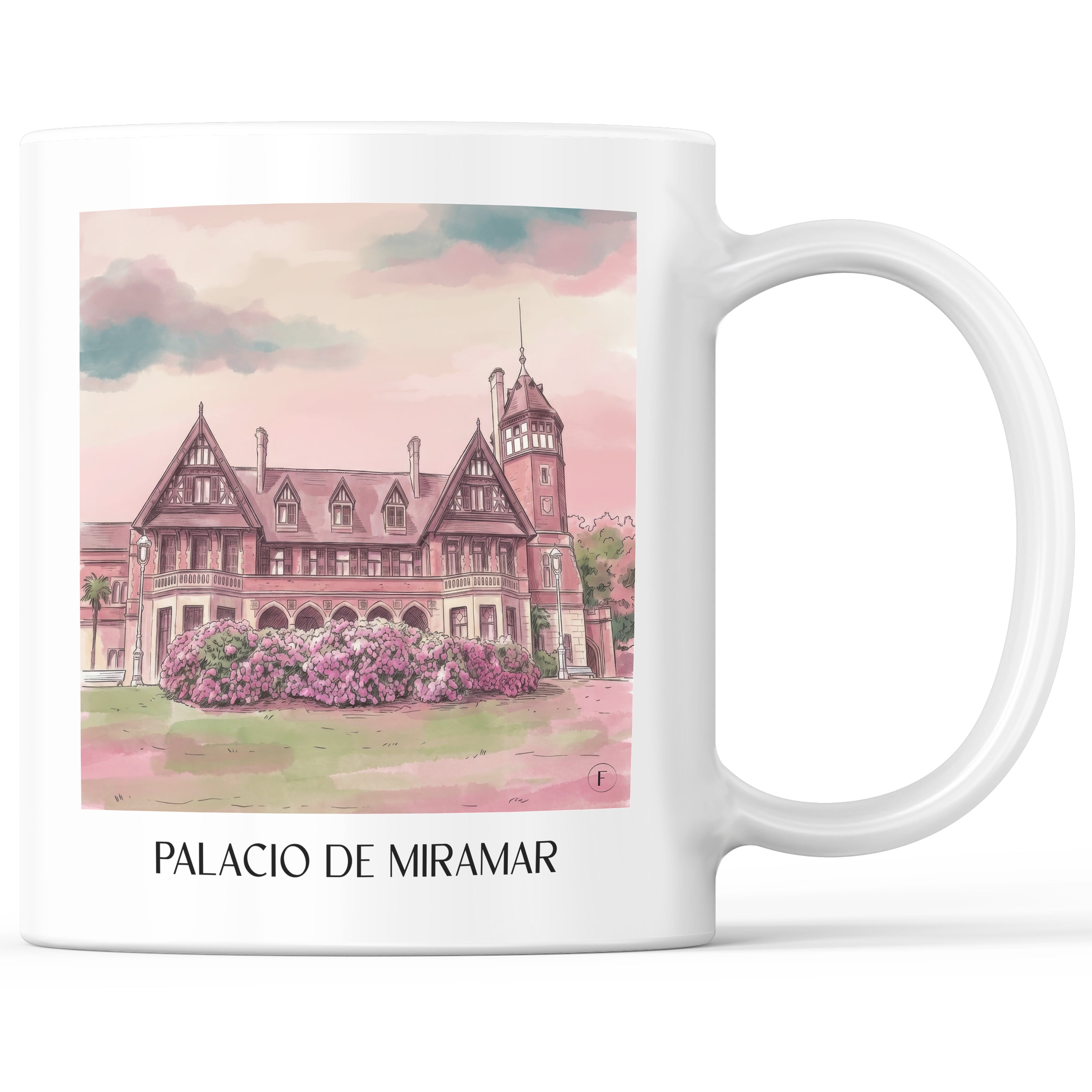 Palacio de Miramar Kaffeebecher - San Sebastián - Spanien Becher - Kaffeetasse im Aquarell Pink Stil - favplace
