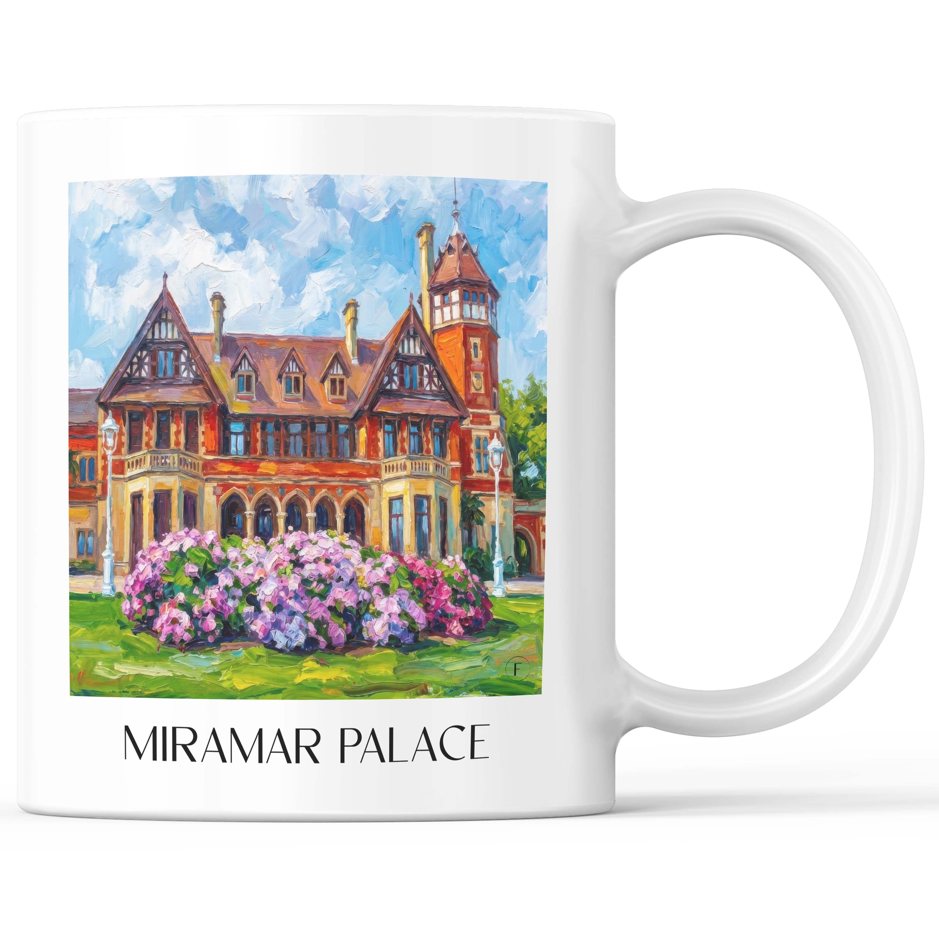 Palacio de Miramar Kaffeebecher - San Sebastián - Spanien Becher - Kaffeetasse im Ölgemälde Stil - favplace