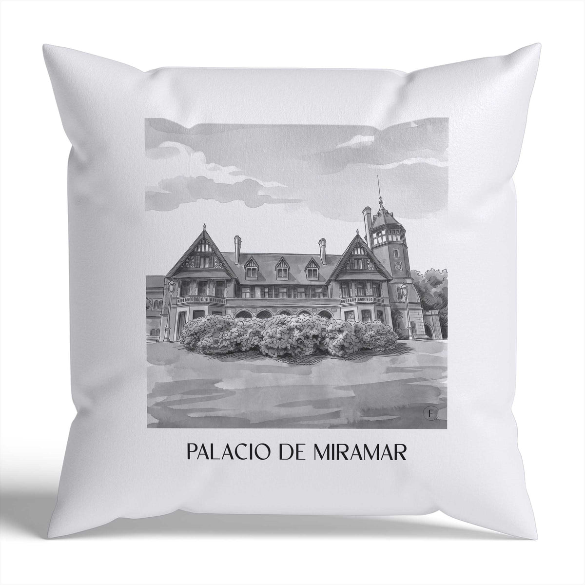 palacio-de-miramar-san-sebastián-spanien-kissenbezug-aquarell-schwarz-weiss
