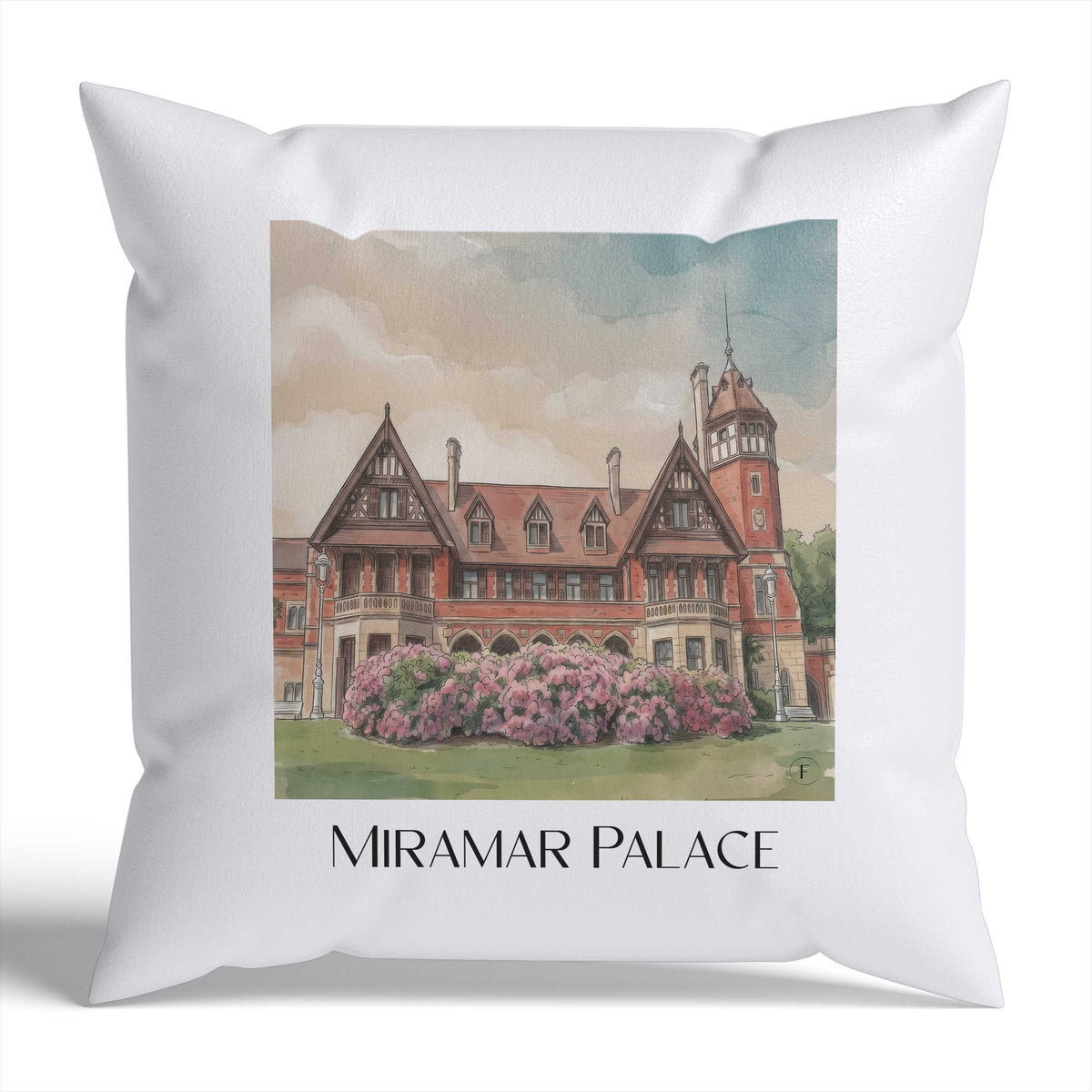 Palacio de Miramar Kissenhülle - Zierkissen Bezug - San Sebastián - Spanien Kissen bzw. Kissenbezug im Aquarell Stil - favplace