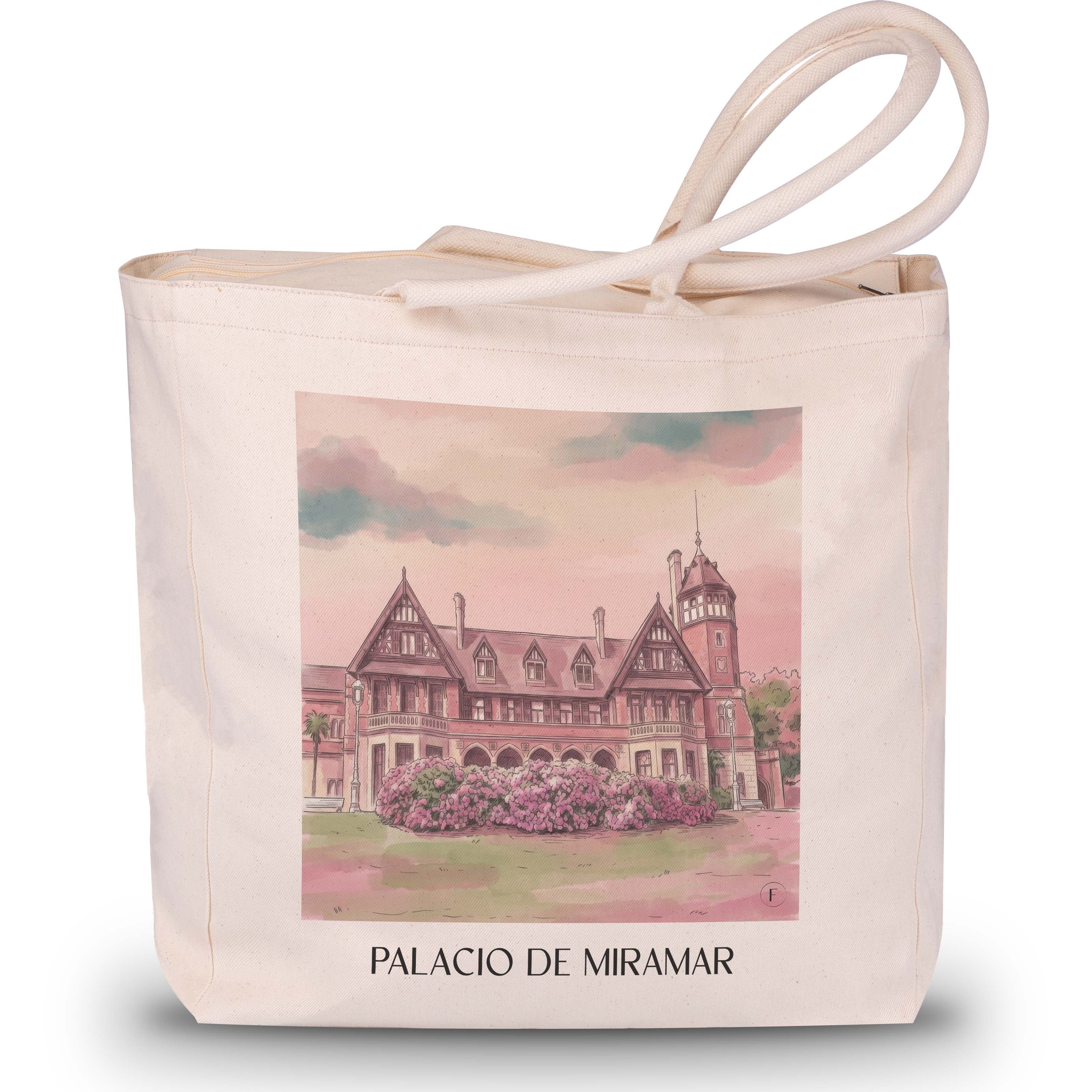palacio-de-miramar-san-sebastián-spanien-einkaufstasche-aquarell-pink-rosa