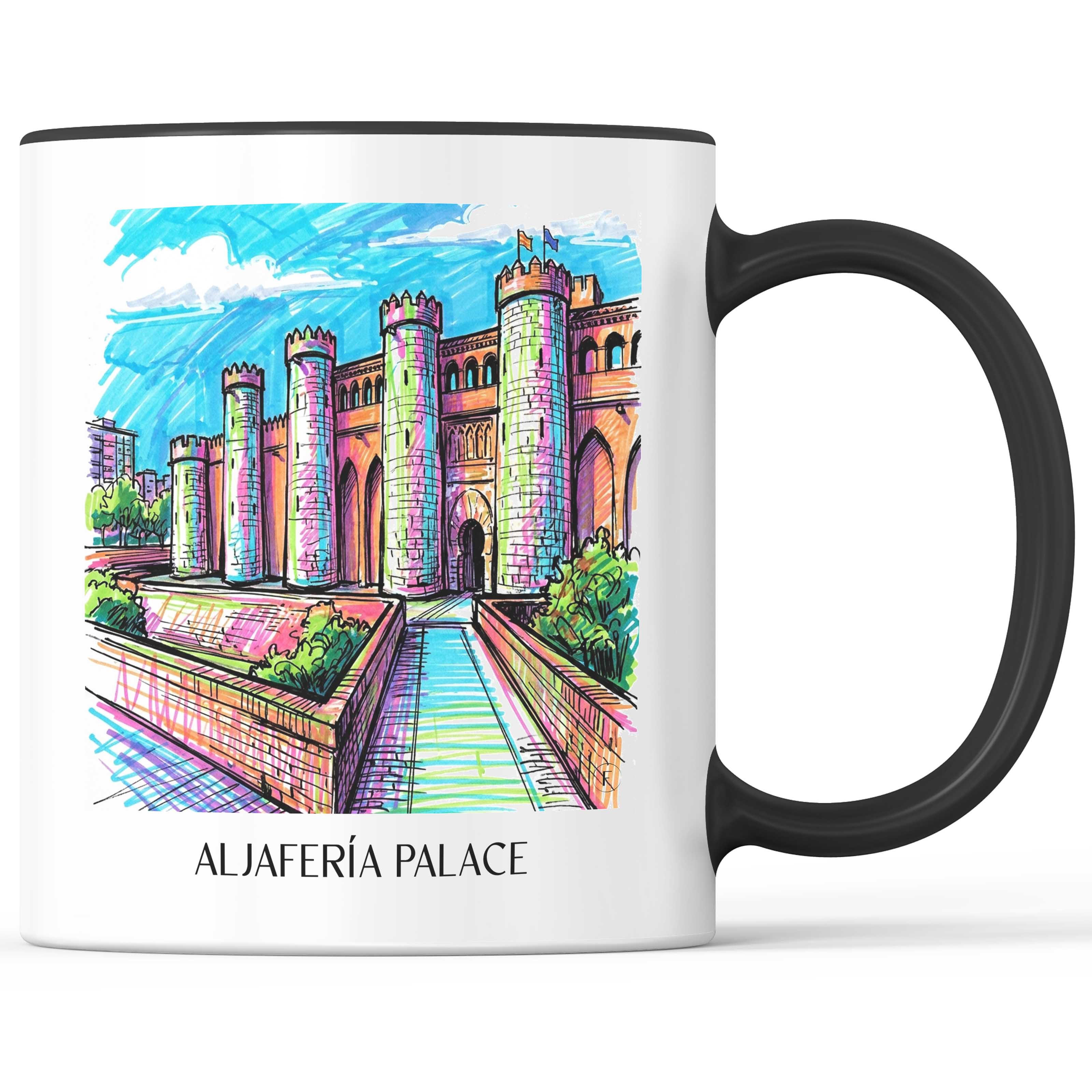 Palacio de la Aljafería Kaffeebecher - Zaragoza - Spanien Becher - Kaffeetasse im Tag Graffiti Stil - favplace