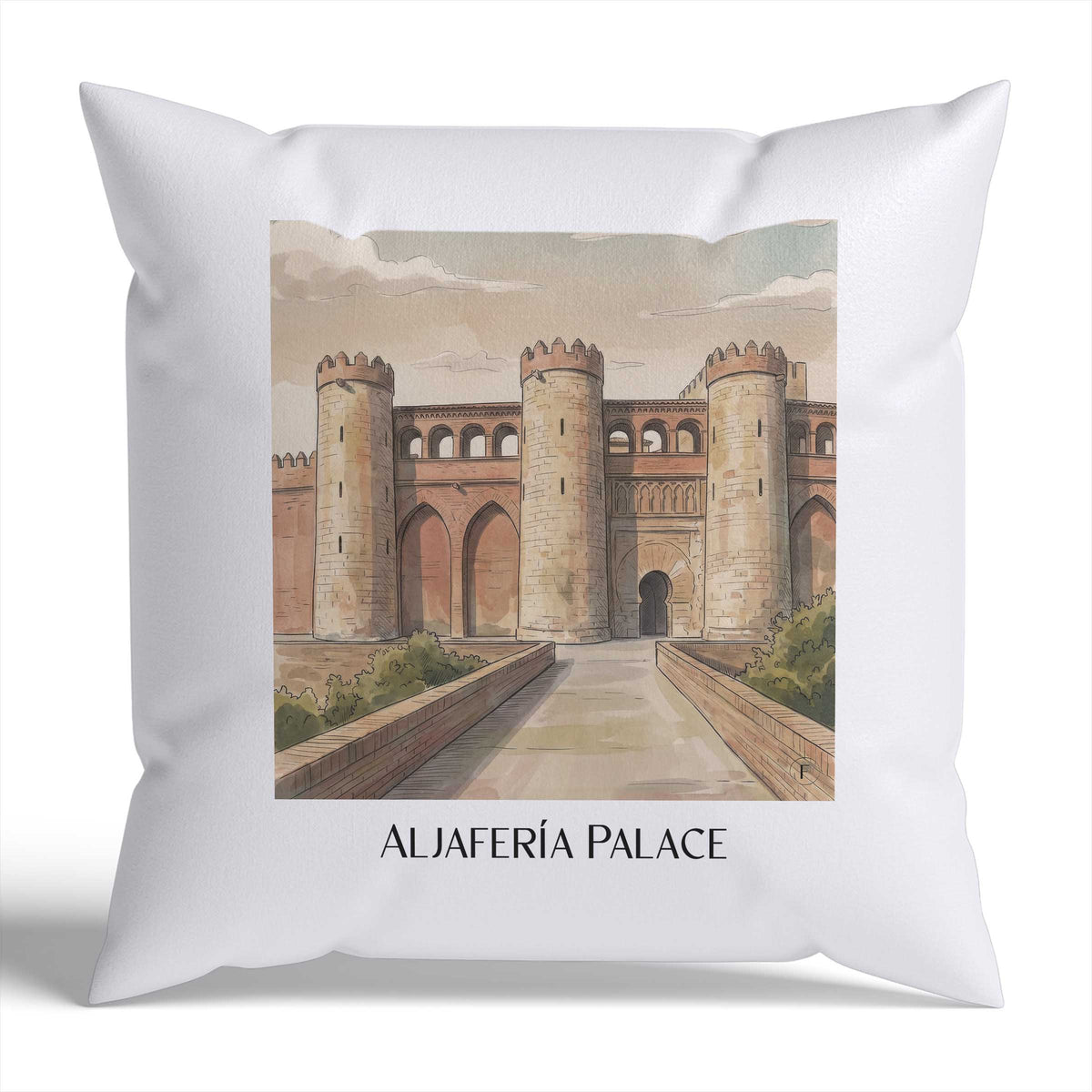 Palacio de la Aljafería Kissenhülle - Zierkissen Bezug - Zaragoza - Spanien Kissen bzw. Kissenbezug im Aquarell Stil - favplace