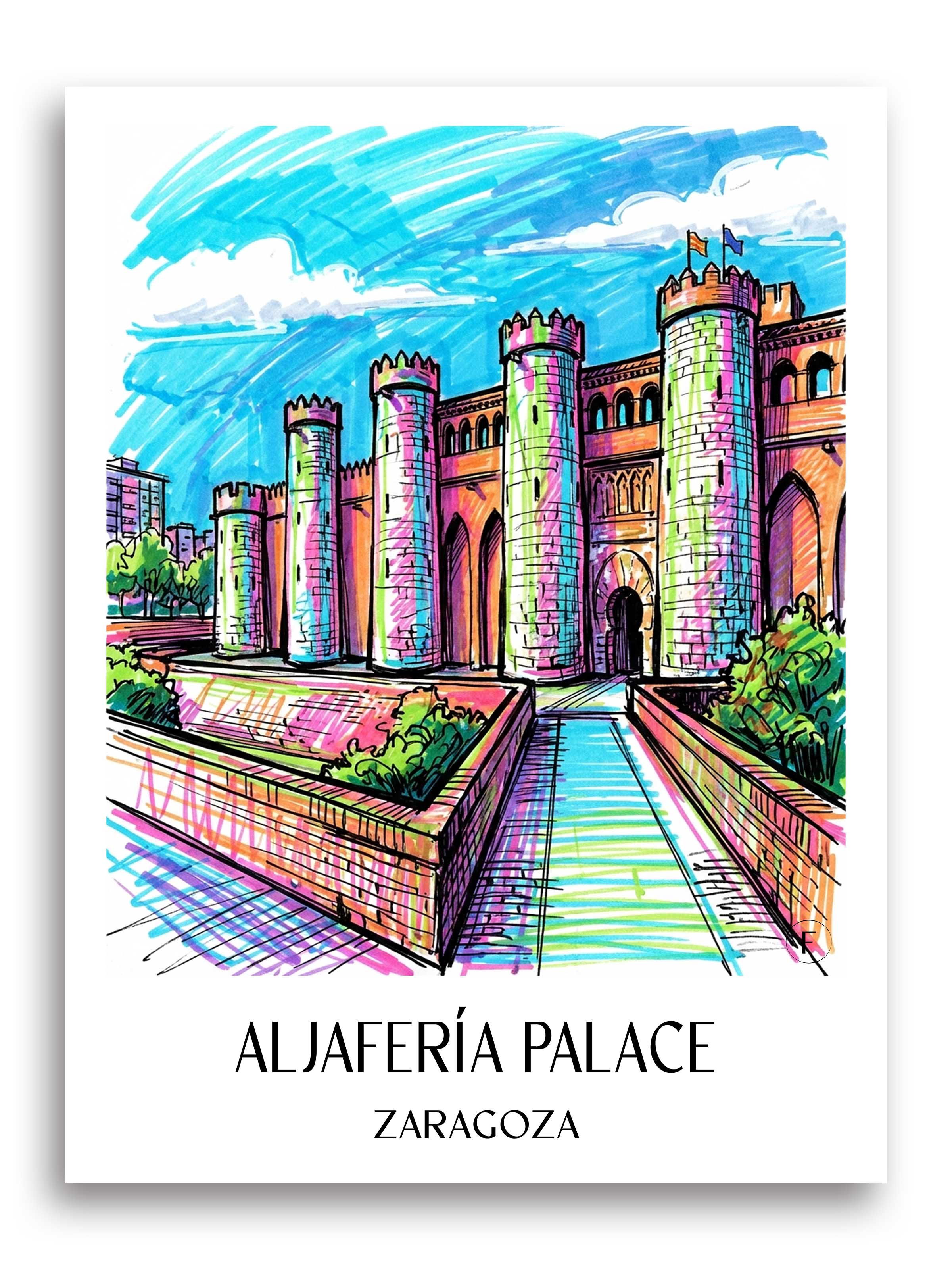 Palacio de la Aljafería Poster - Zaragoza - Spanien Kunstdruck - Tag Graffiti von A4 bis A1 - favplace