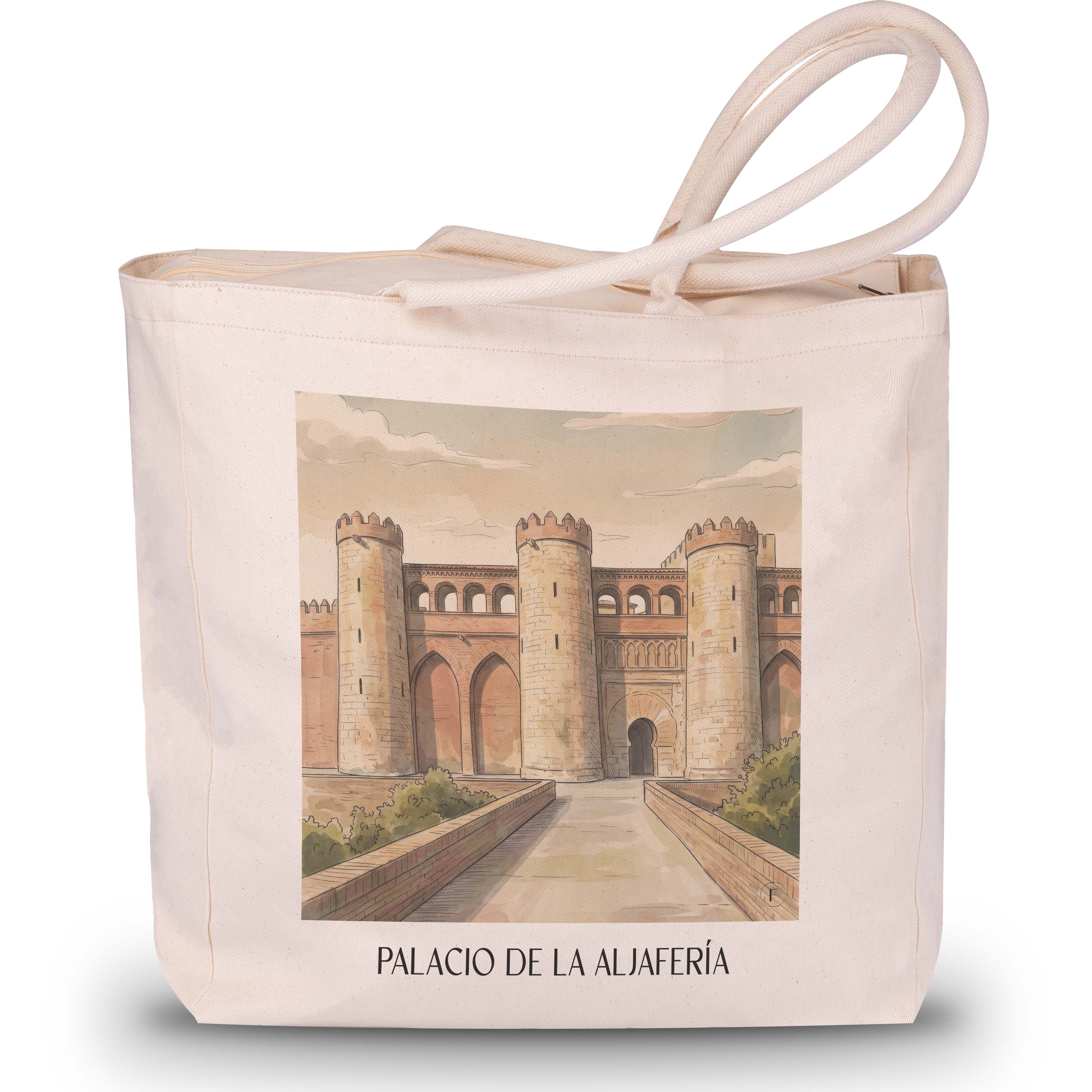 palacio-de-la-aljafería-zaragoza-spanien-einkaufstasche-aquarell