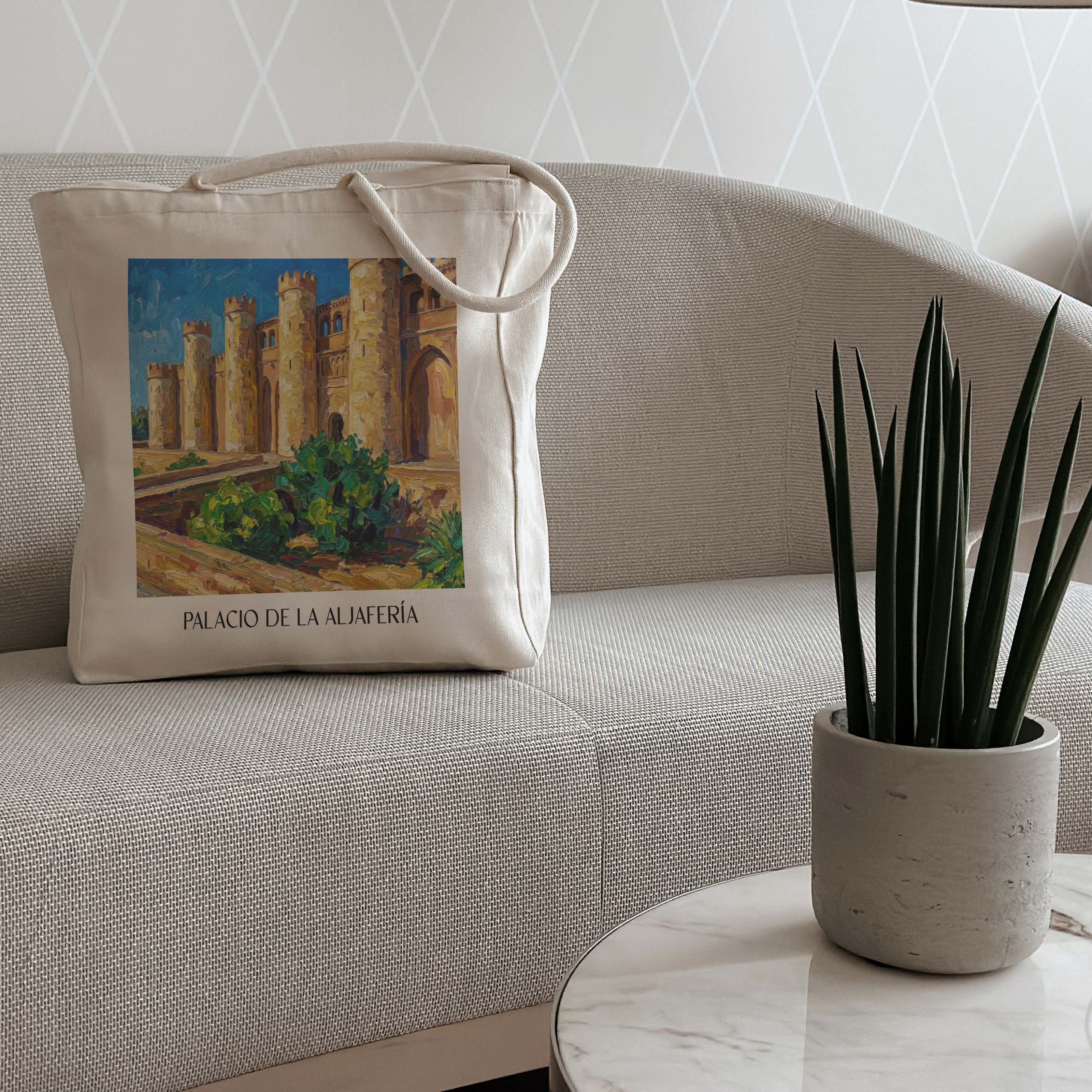 palacio-de-la-aljafería-zaragoza-spanien-einkaufstasche-oil-painting-oelgemaelde