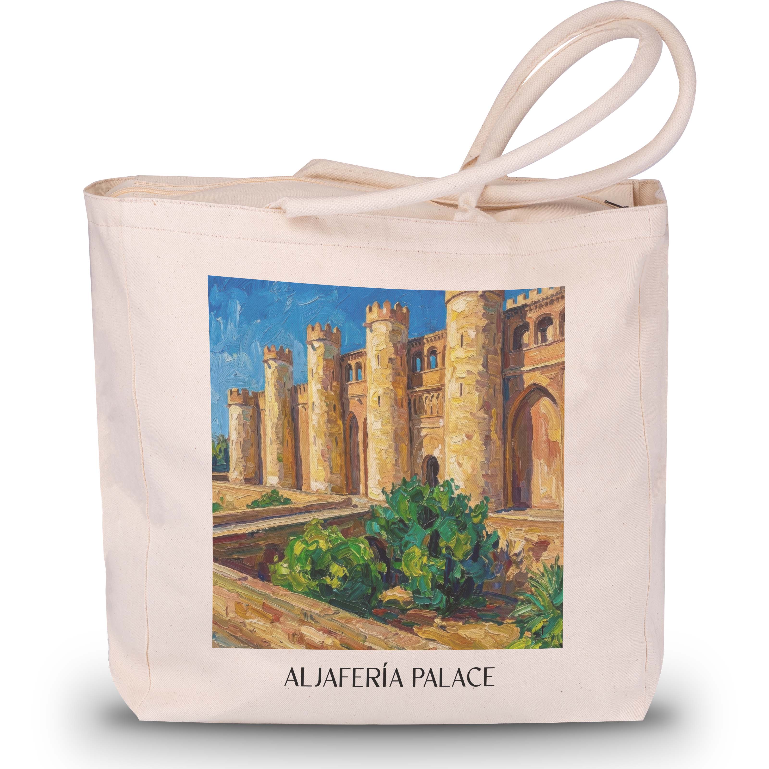 Palacio de la Aljafería Shopping Tasche - Zaragoza - Spanien Tote Bag - Einkaufstasche im Ölgemälde Stil - favplace