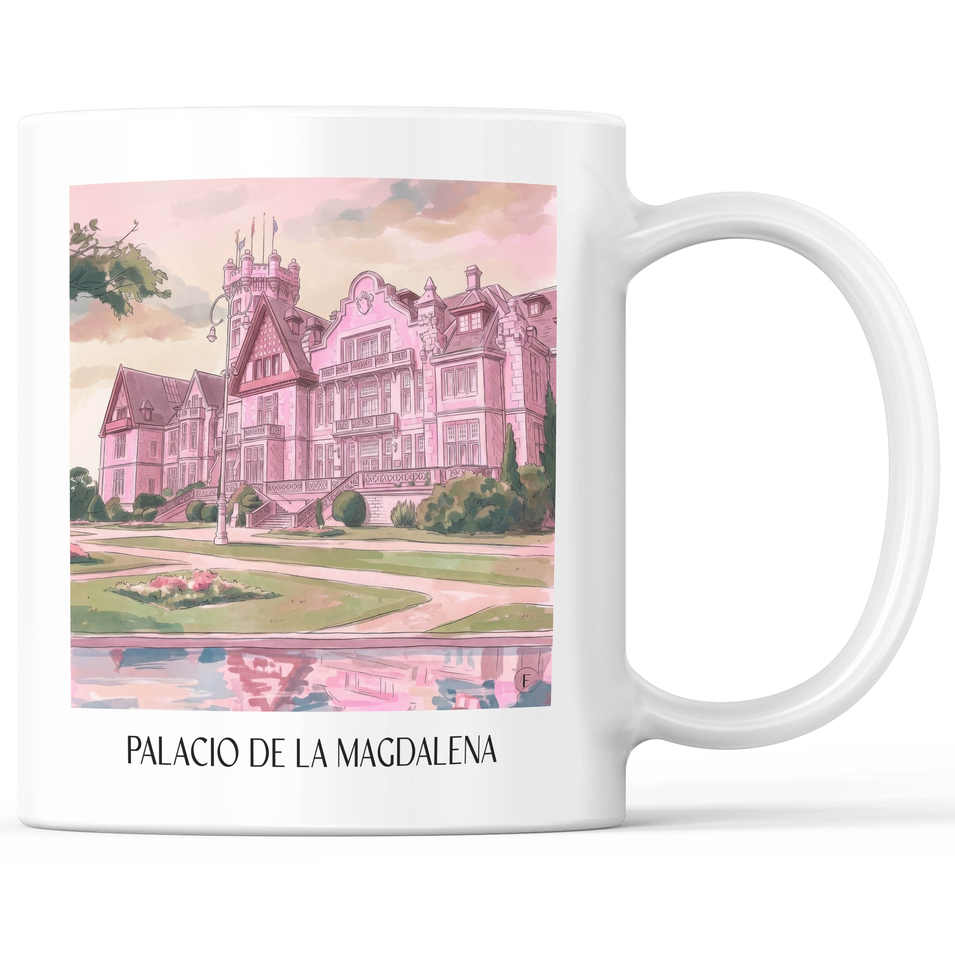 Palacio de la Magdalena Kaffeebecher - Santander - Spanien Becher - Kaffeetasse im Aquarell Pink Stil - favplace