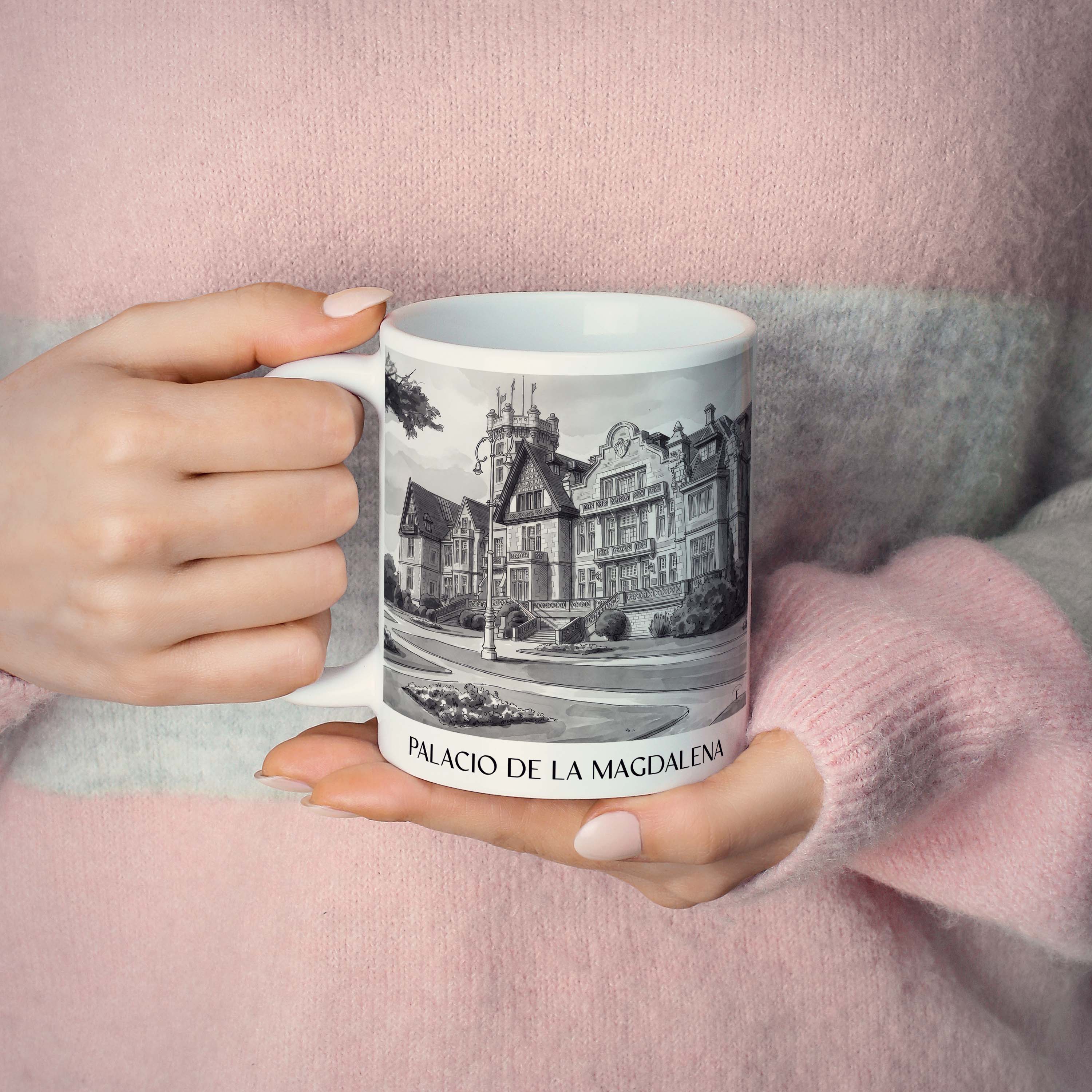palacio-de-la-magdalena-santander-spanien-kaffeebecher-aquarell-schwarz-weiss