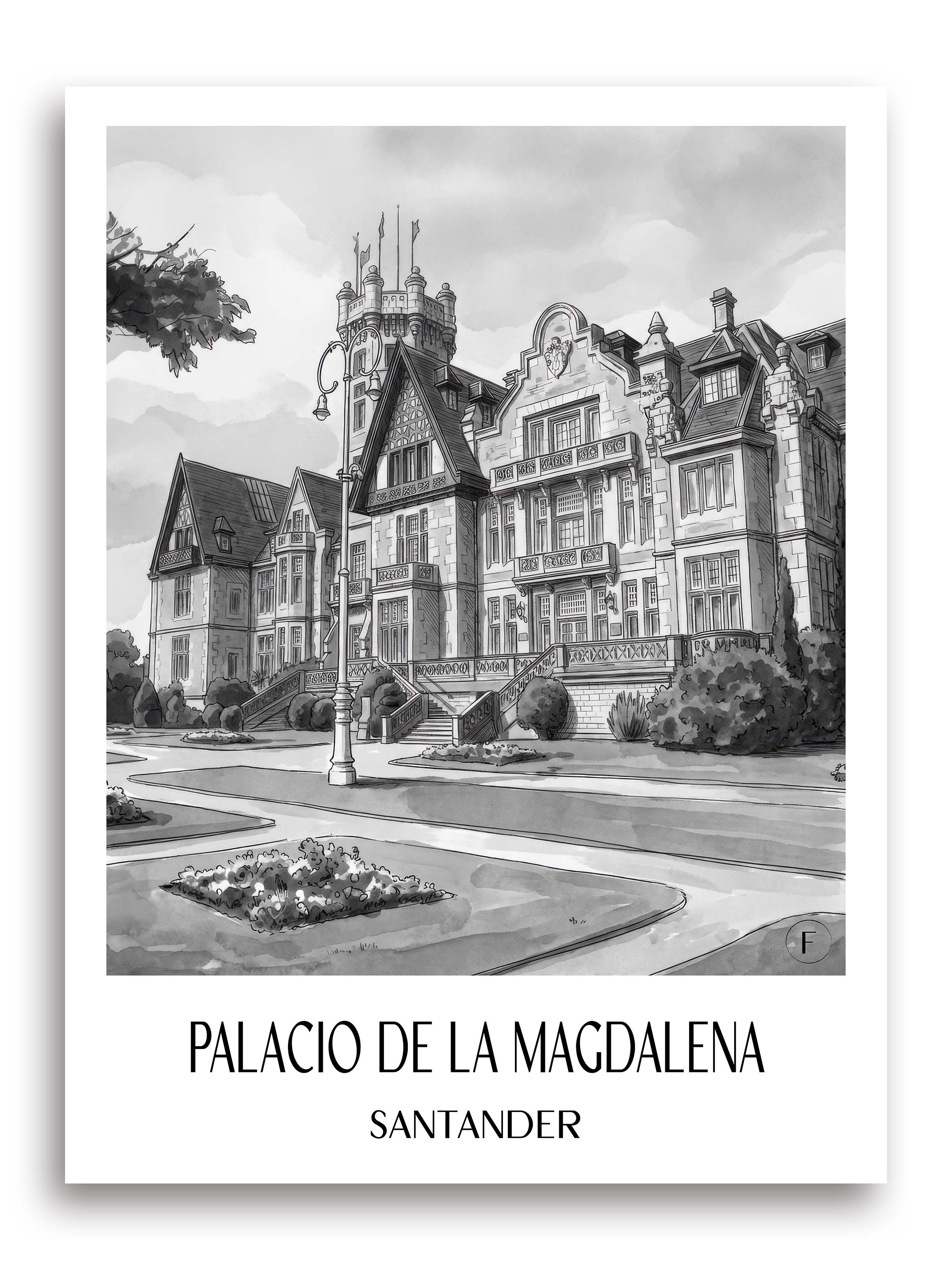palacio-de-la-magdalena-santander-spanien-poster-aquarell-schwarz-weiss