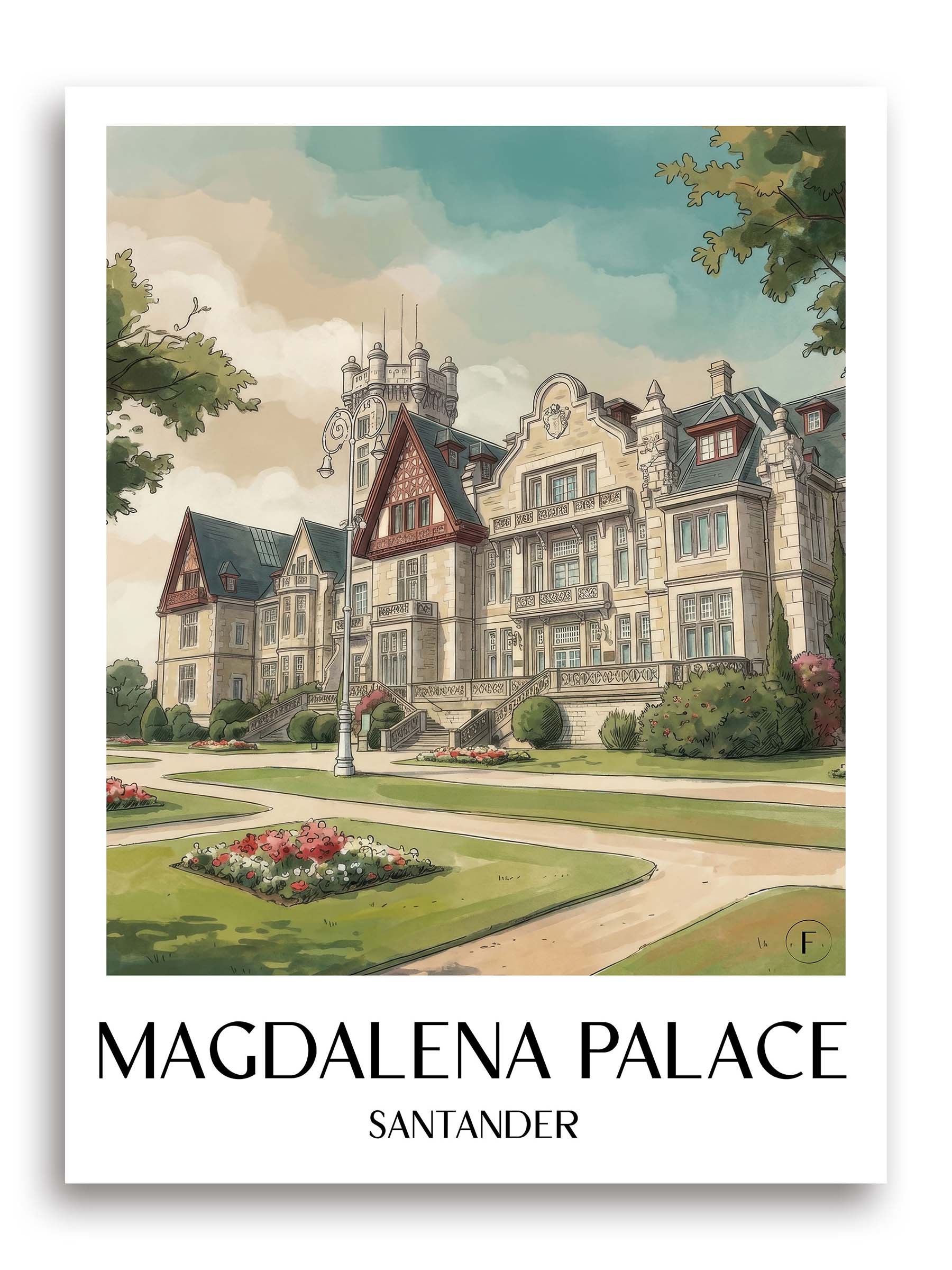 Palacio de la Magdalena Poster - Santander - Spanien Kunstdruck - Aquarell von A4 bis A1 - favplace
