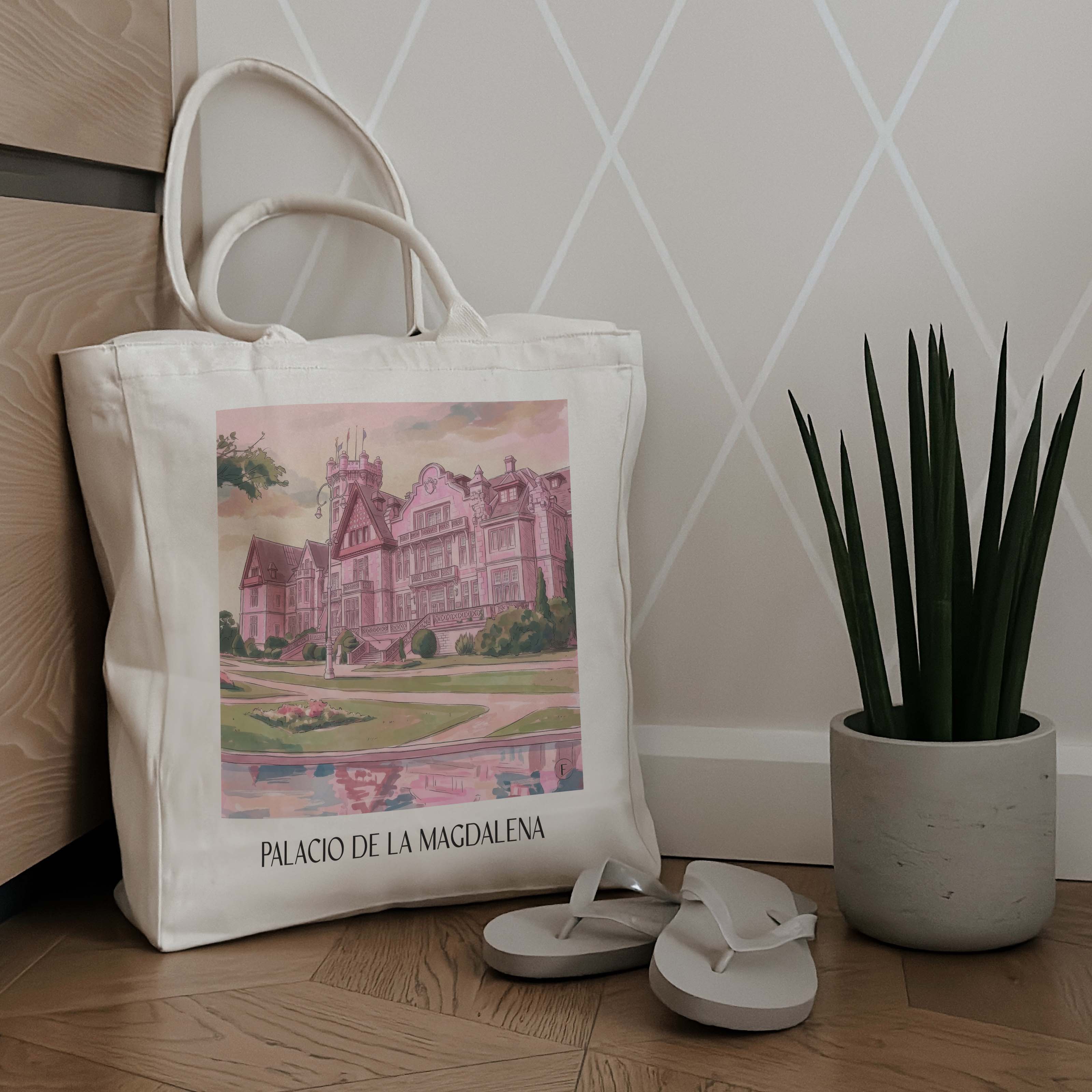 palacio-de-la-magdalena-santander-spanien-einkaufstasche-aquarell-pink-rosa