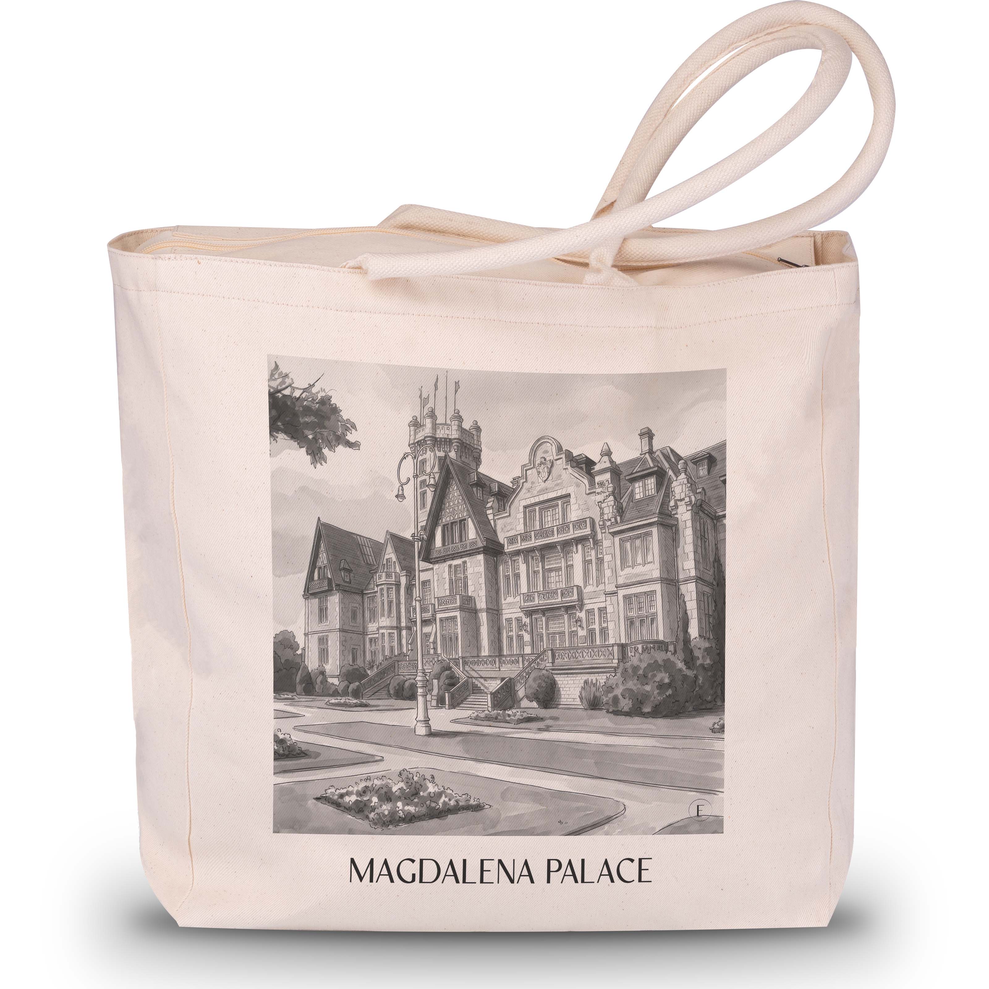 Palacio de la Magdalena Shopping Tasche - Santander - Spanien Tote Bag - Einkaufstasche im Aquarell Schwarz-Weiß Stil - favplace