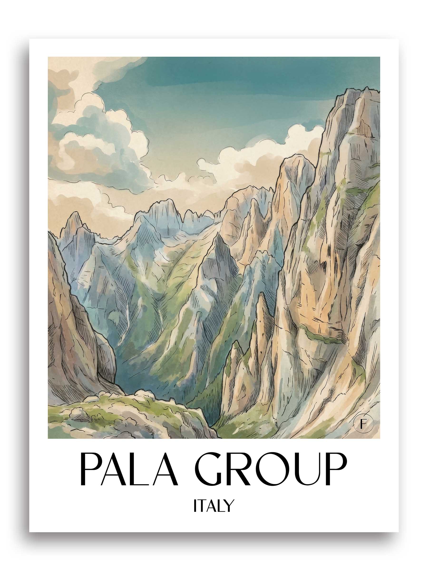 Palagruppe Poster - Dolomiten - Italien Kunstdruck - Aquarell von A4 bis A1 - favplace