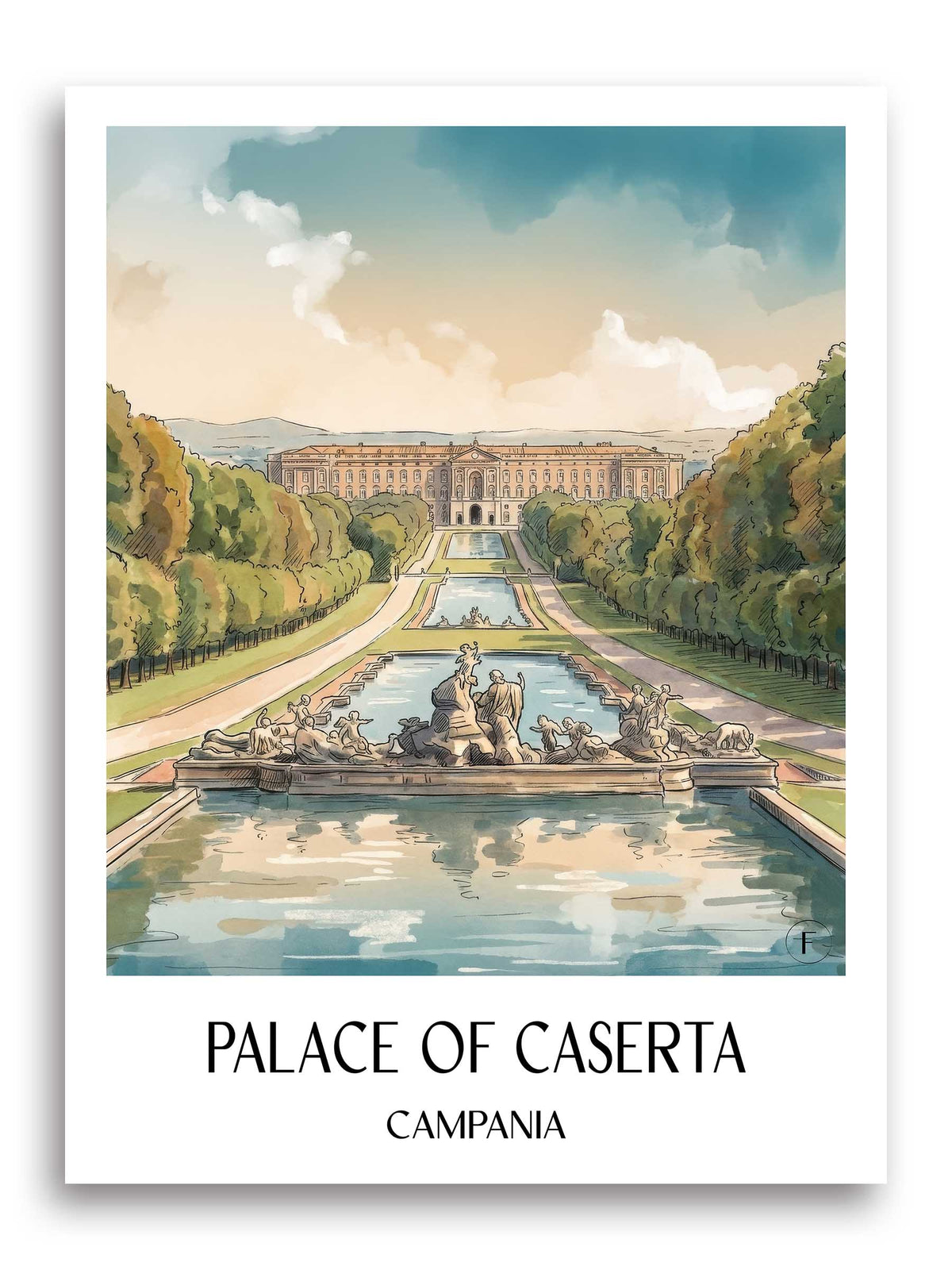 Palast von Caserta Poster - Kampanien - Italien Kunstdruck - Aquarell von A4 bis A1 - favplace