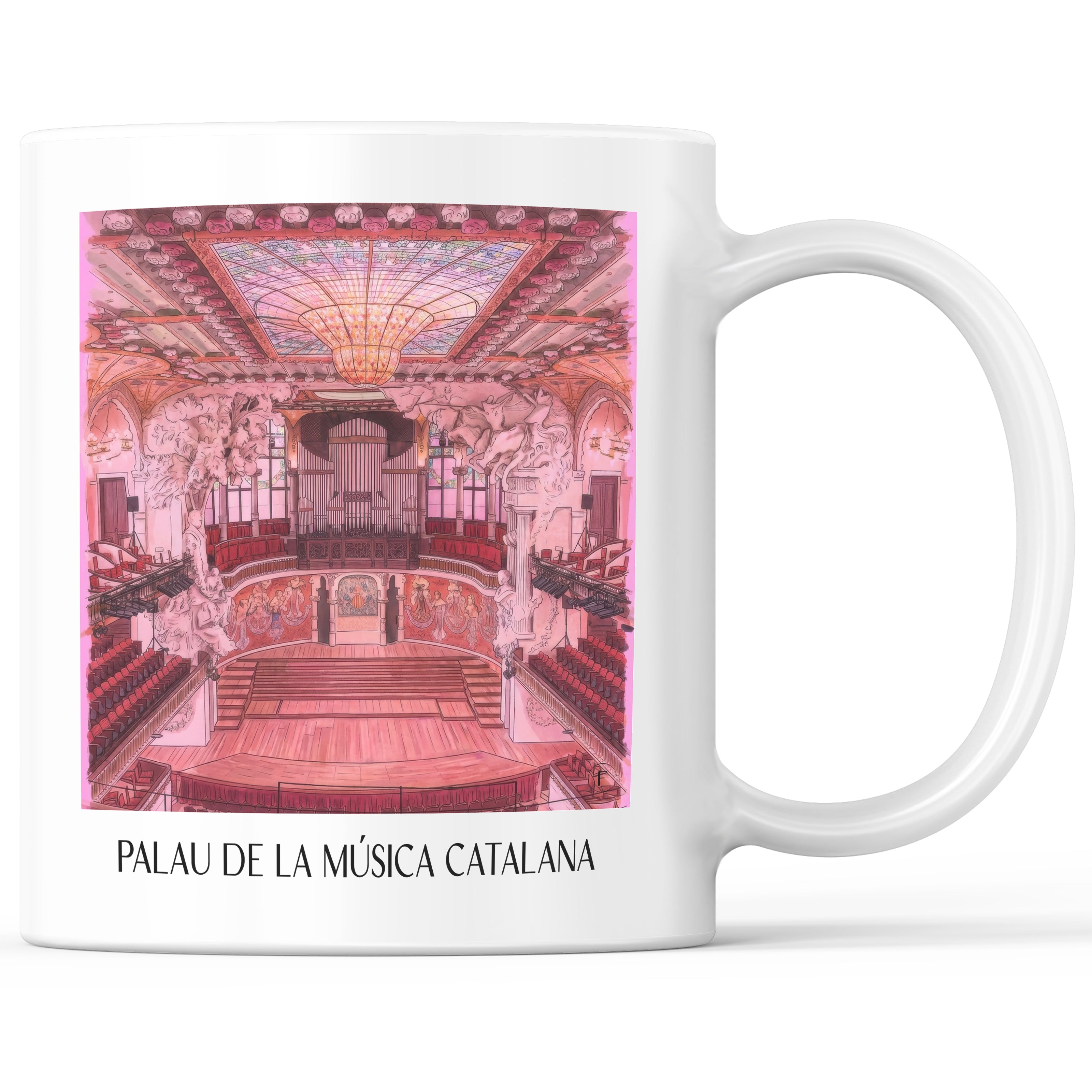 Palau de la Música Catalana Kaffeebecher - Barcelona - Spanien Becher - Kaffeetasse im Aquarell Pink Stil - favplace