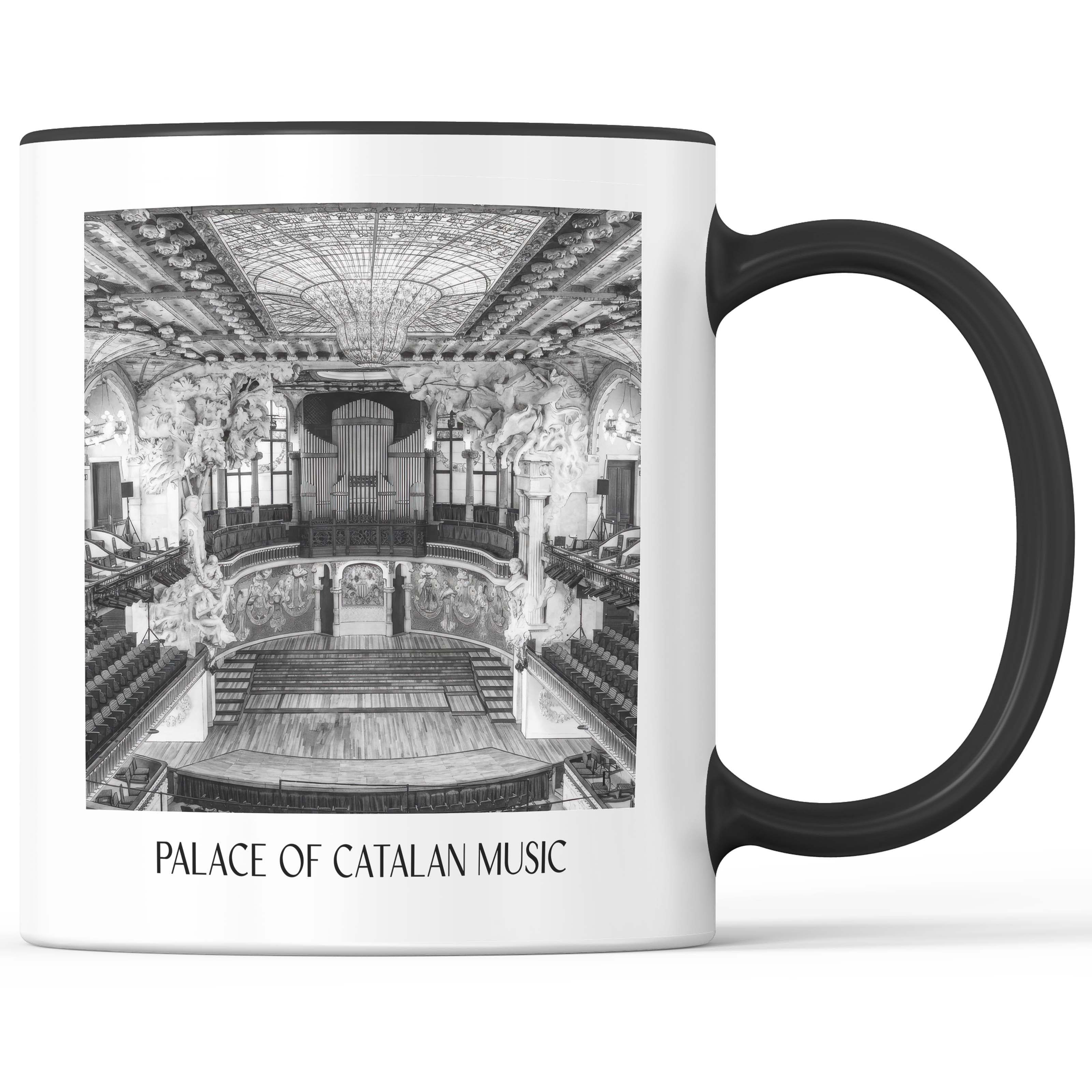 Palau de la Música Catalana Kaffeebecher - Barcelona - Spanien Becher - Kaffeetasse im Aquarell Schwarz-Weiß Stil - favplace