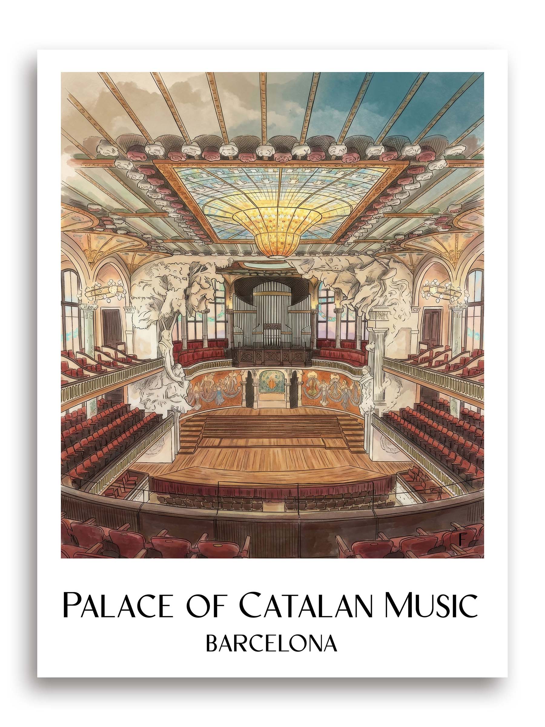 Palau de la Música Catalana Poster - Barcelona - Spanien Kunstdruck - Aquarell von A4 bis A1 - favplace