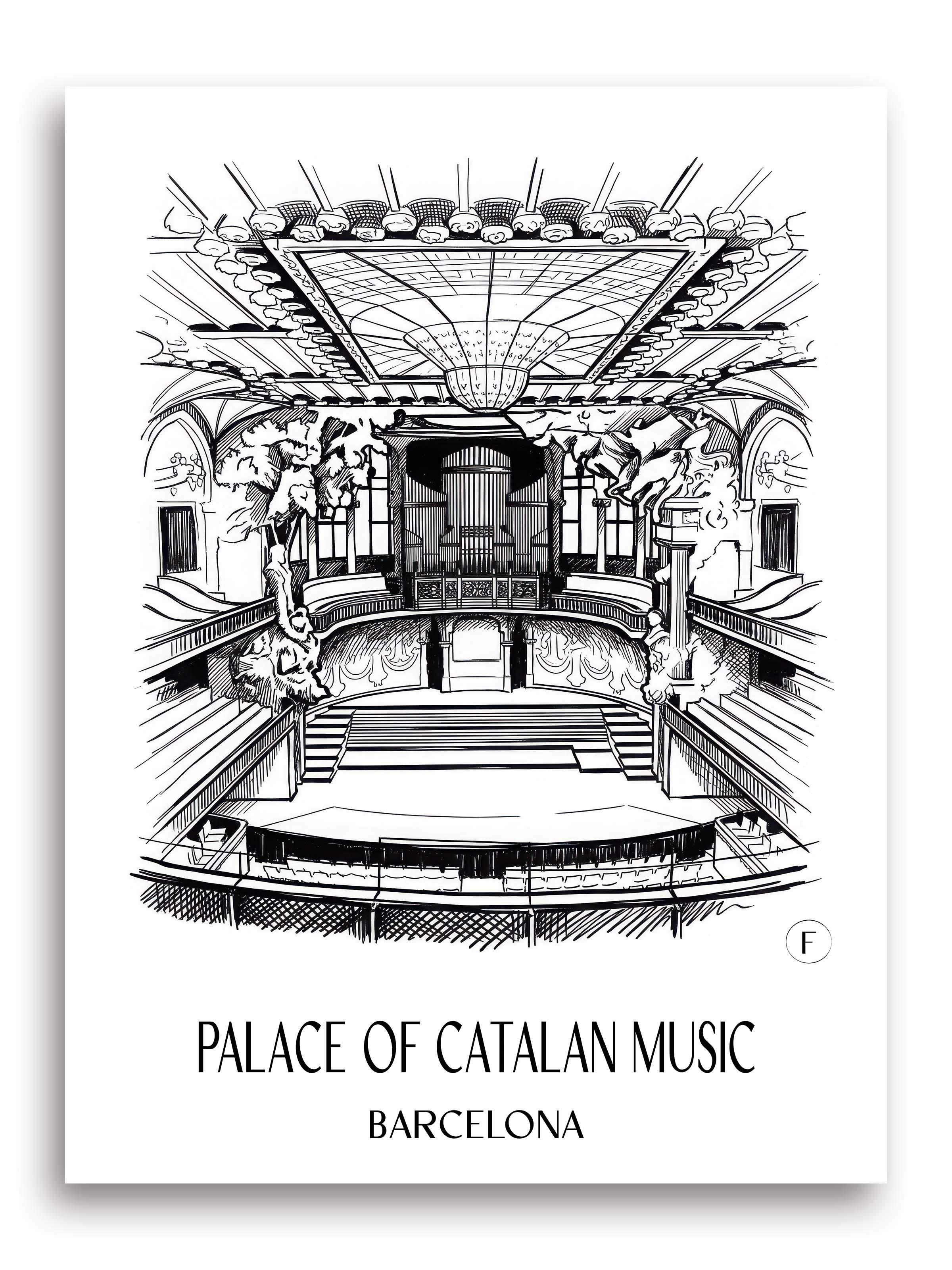 Palau de la Música Catalana Poster - Barcelona - Spanien Kunstdruck - Skizze von A4 bis A1 - favplace