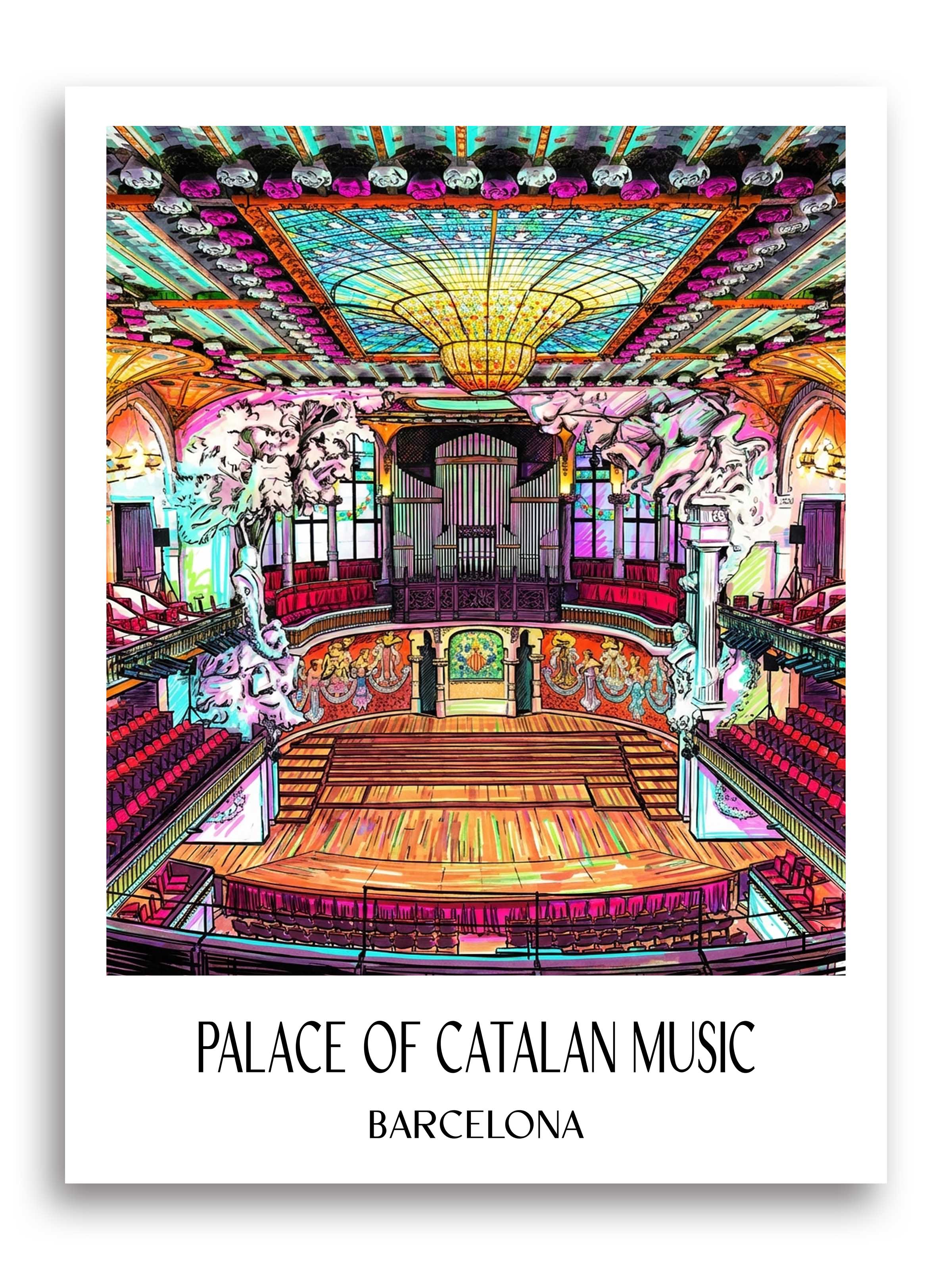 Palau de la Música Catalana Poster - Barcelona - Spanien Kunstdruck - Tag Graffiti von A4 bis A1 - favplace