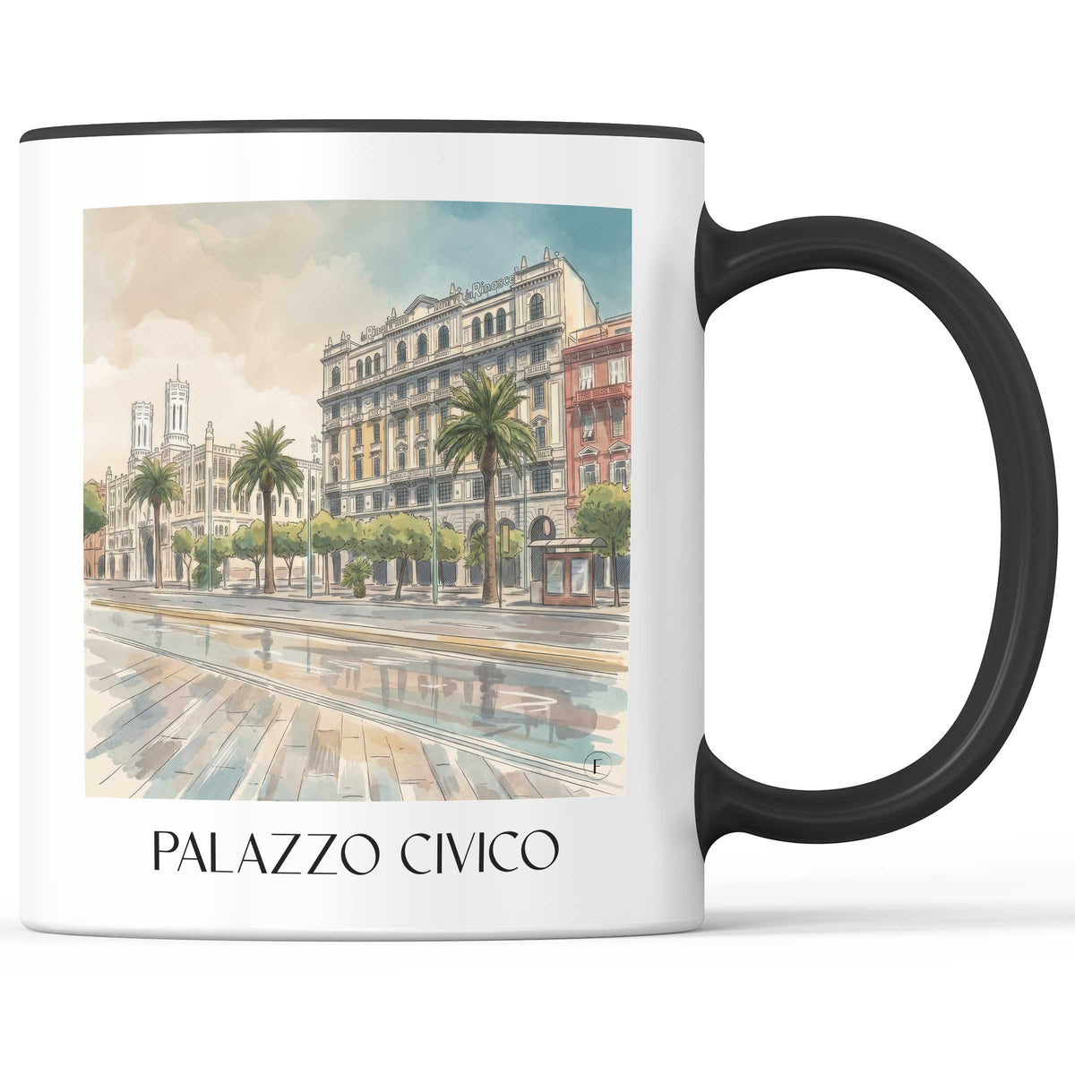 Palazzo Civico Kaffeebecher - Cagliari - Italien Becher - Kaffeetasse im Aquarell Stil - favplace