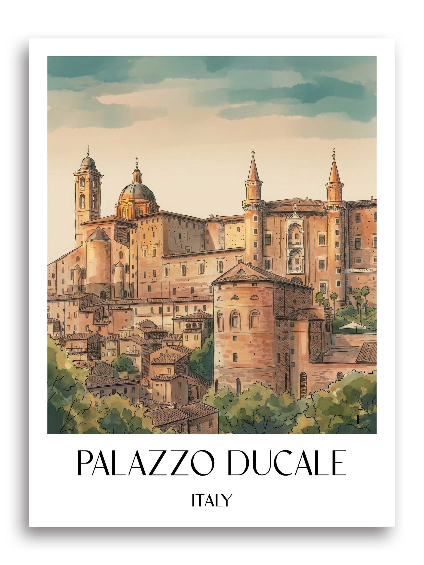 Palazzo Ducale Poster - Urbino - Italien Kunstdruck - Aquarell von A4 bis A1 - favplace