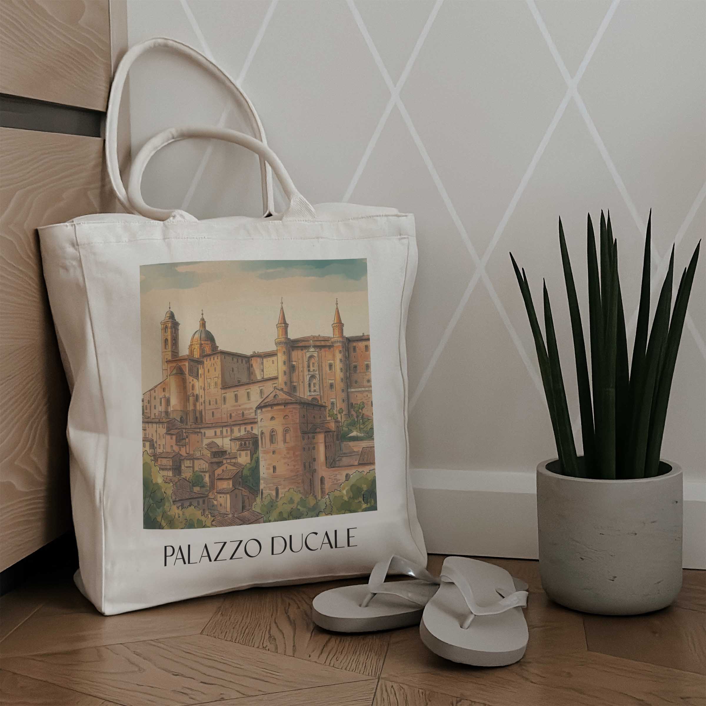 palazzo-ducale-urbino-italien-einkaufstasche-aquarell
