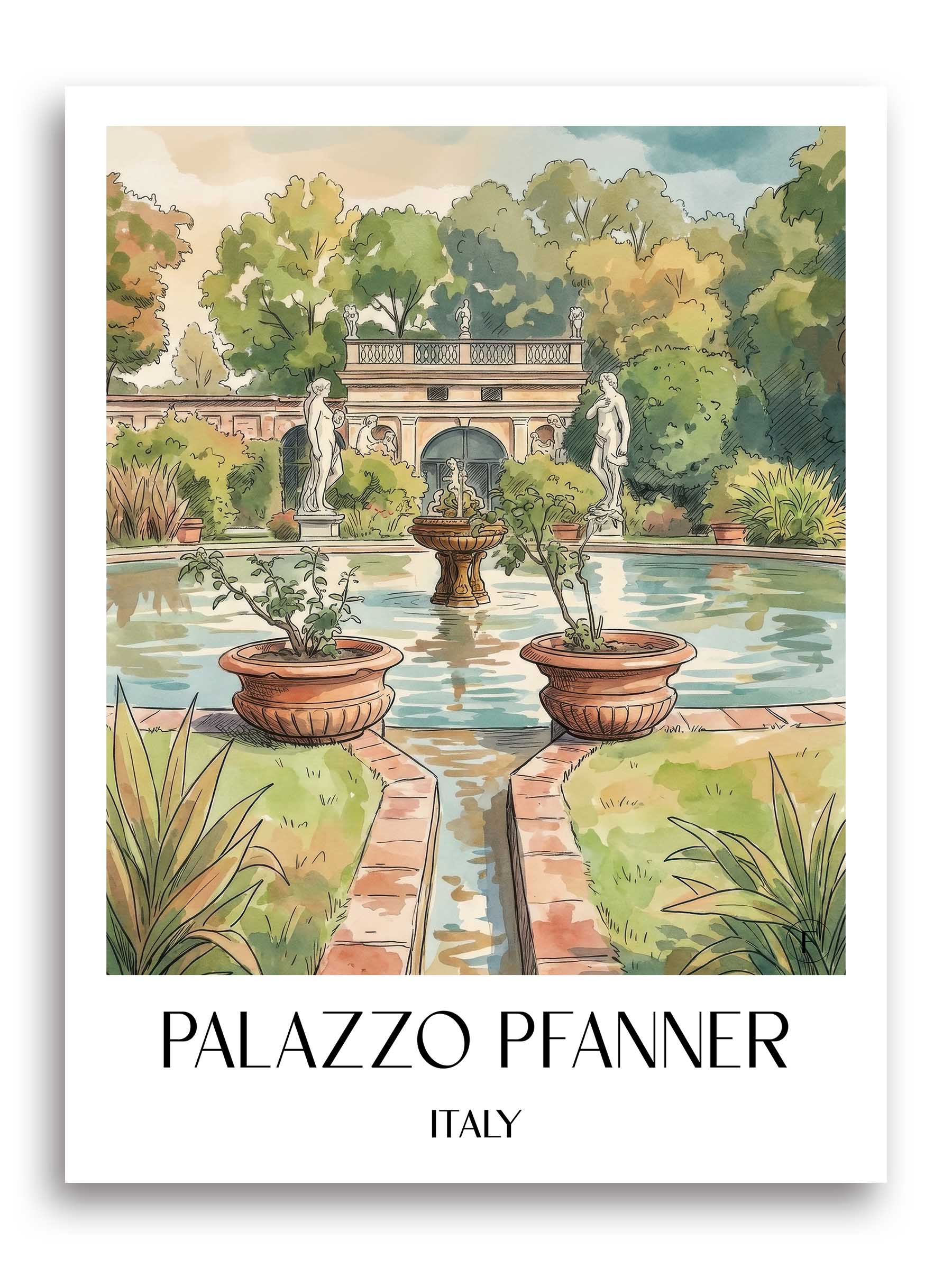 Palazzo Pfanner Poster - Lucca - Italien Kunstdruck - Aquarell von A4 bis A1 - favplace