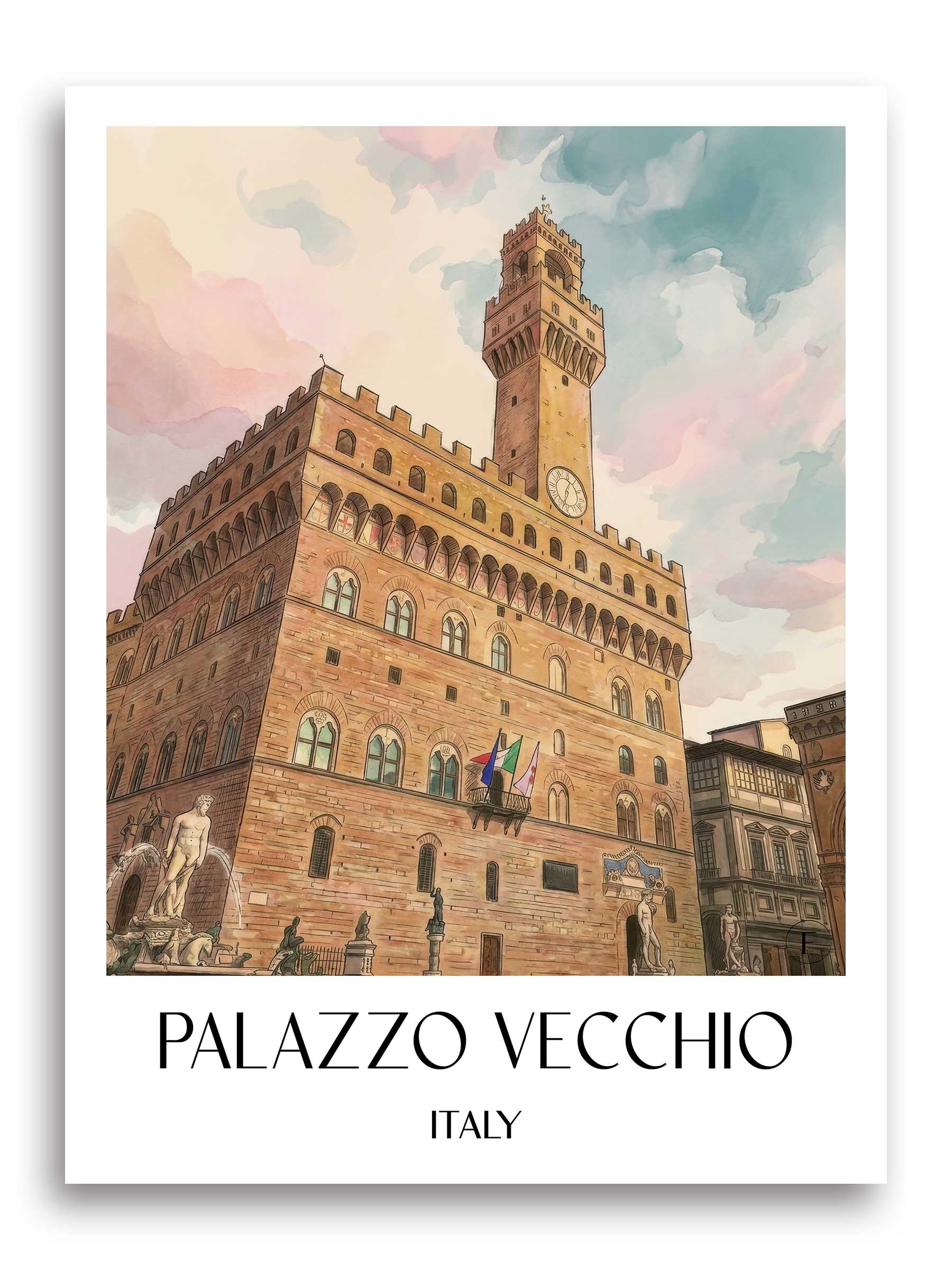 Palazzo Vecchio Poster - Florenz - Italien Kunstdruck - Aquarell von A4 bis A1 - favplace